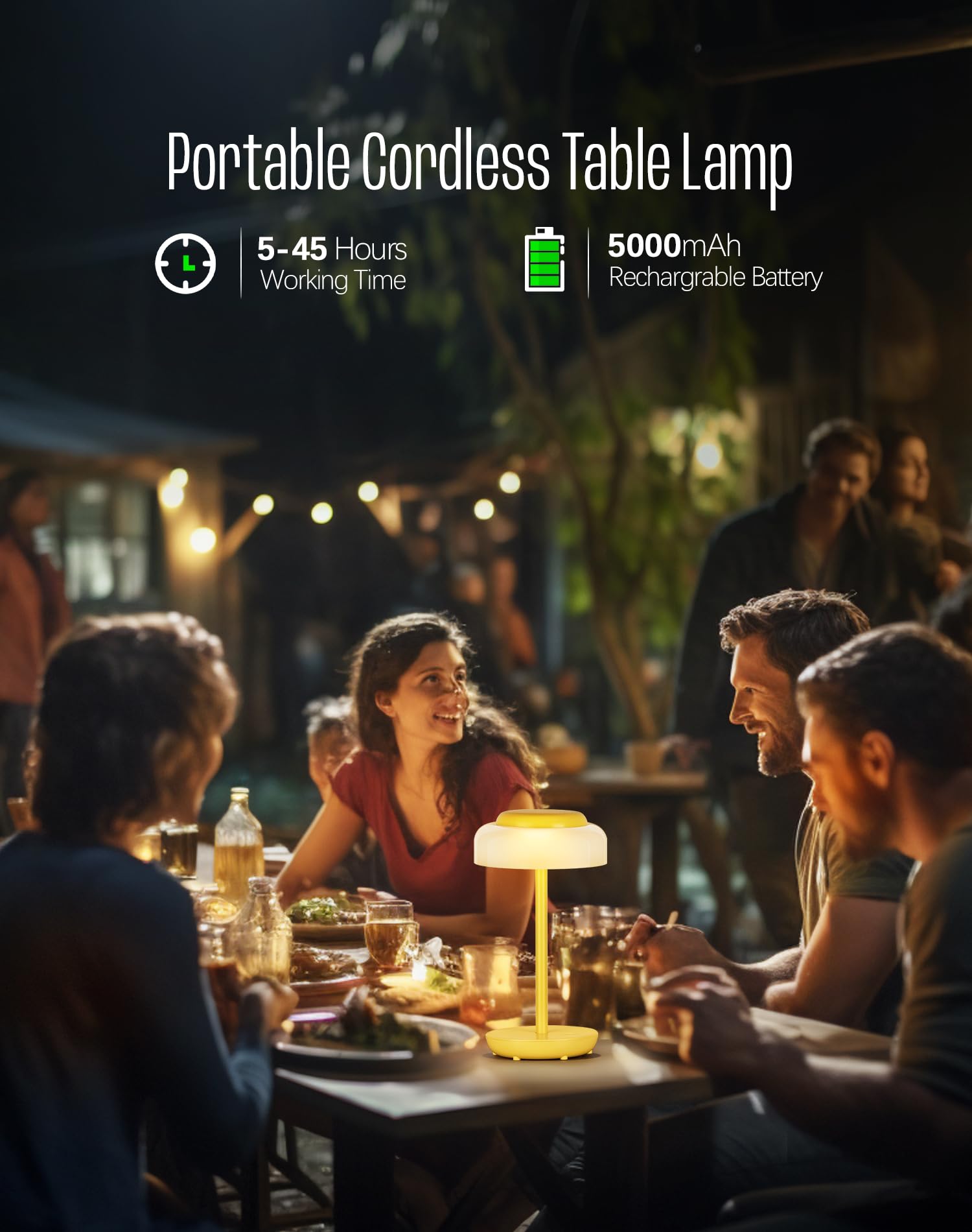 Battery Operated LED Table Lamp, 5000mAh Waterproof Cordless Desk Lamp with 3 Level Brightness Touch Control, Mini Rechargeable Night Light for Living Room, Bedroom, Outdoor bar (Black)