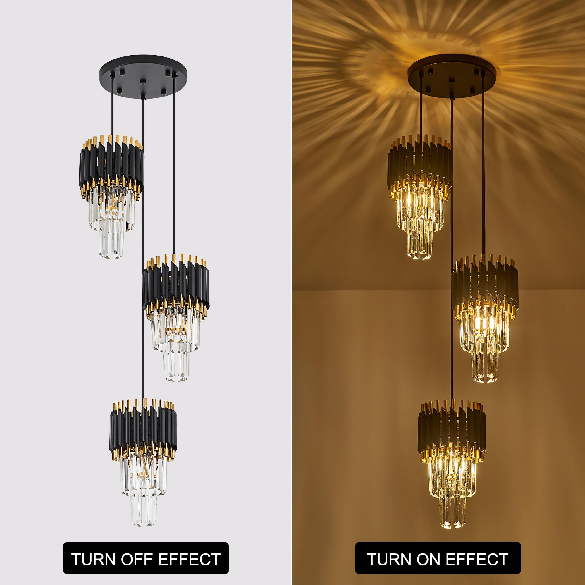 Gold Crystal Pendant Light Mini Modern Luxury Crystal Pendant Light Perfect for Dining Room, Bedroom, Kitchen, Living Room 3-Pack