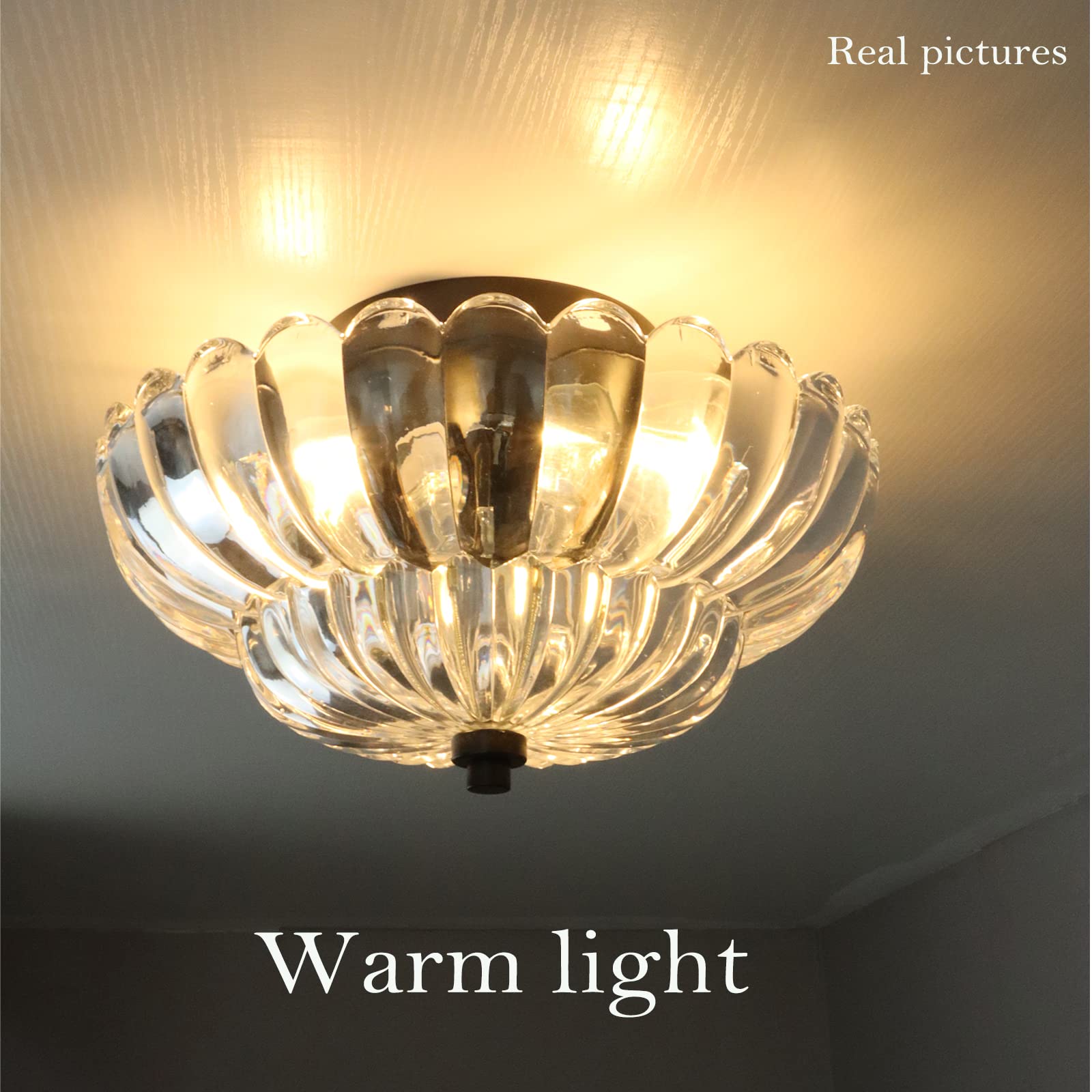 Modern Black Ceiling Light Traditional Semi Flush Mount Ceiling Light with Scalloped Clear Glass for Living Room Hallway Close to Ceiling Light Fixture