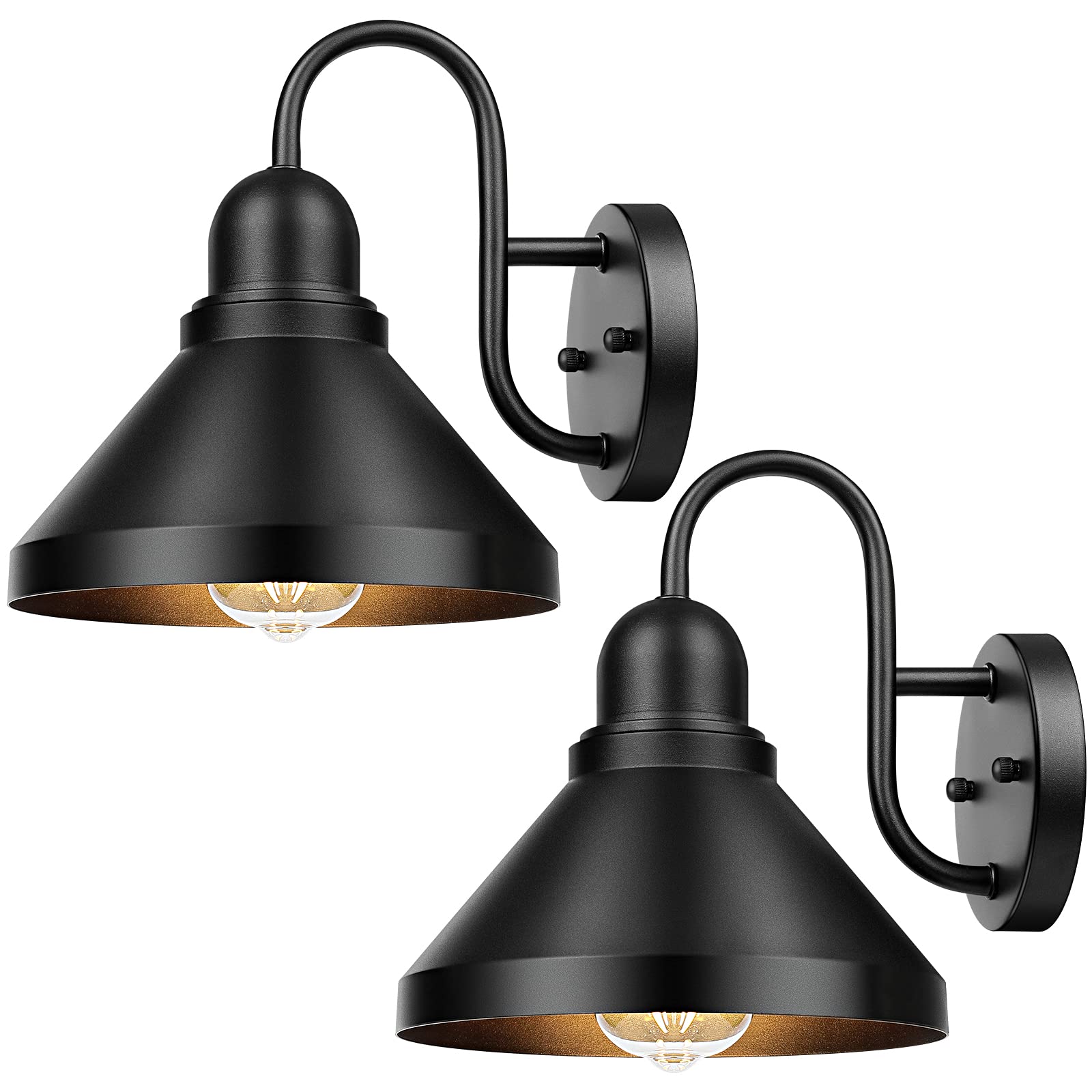 Outdoor Light Fixtures, 2-Pack Farmhouse Barn Lights for Porch, Industrial Black Exterior Wall Sconce for Garage, Patio, E26 Base Anti-Rust, Bulb not Included