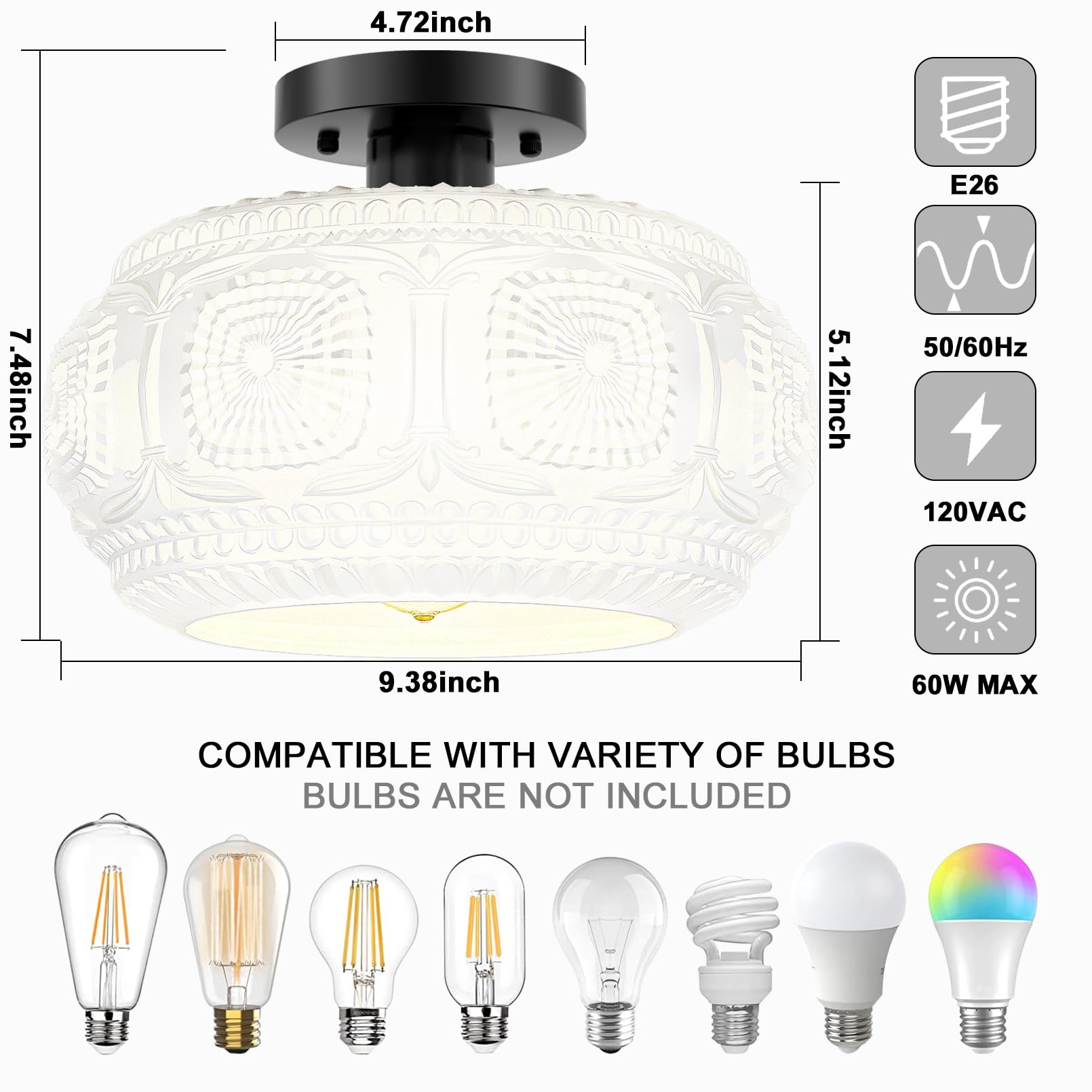 Semi Flush Mount Ceiling Light, Globe Glass Ceiling Light Fixture, Gold Modern Lighting for Hallway Porch Corridor Kitchen Bedroom, Bulb Not Included