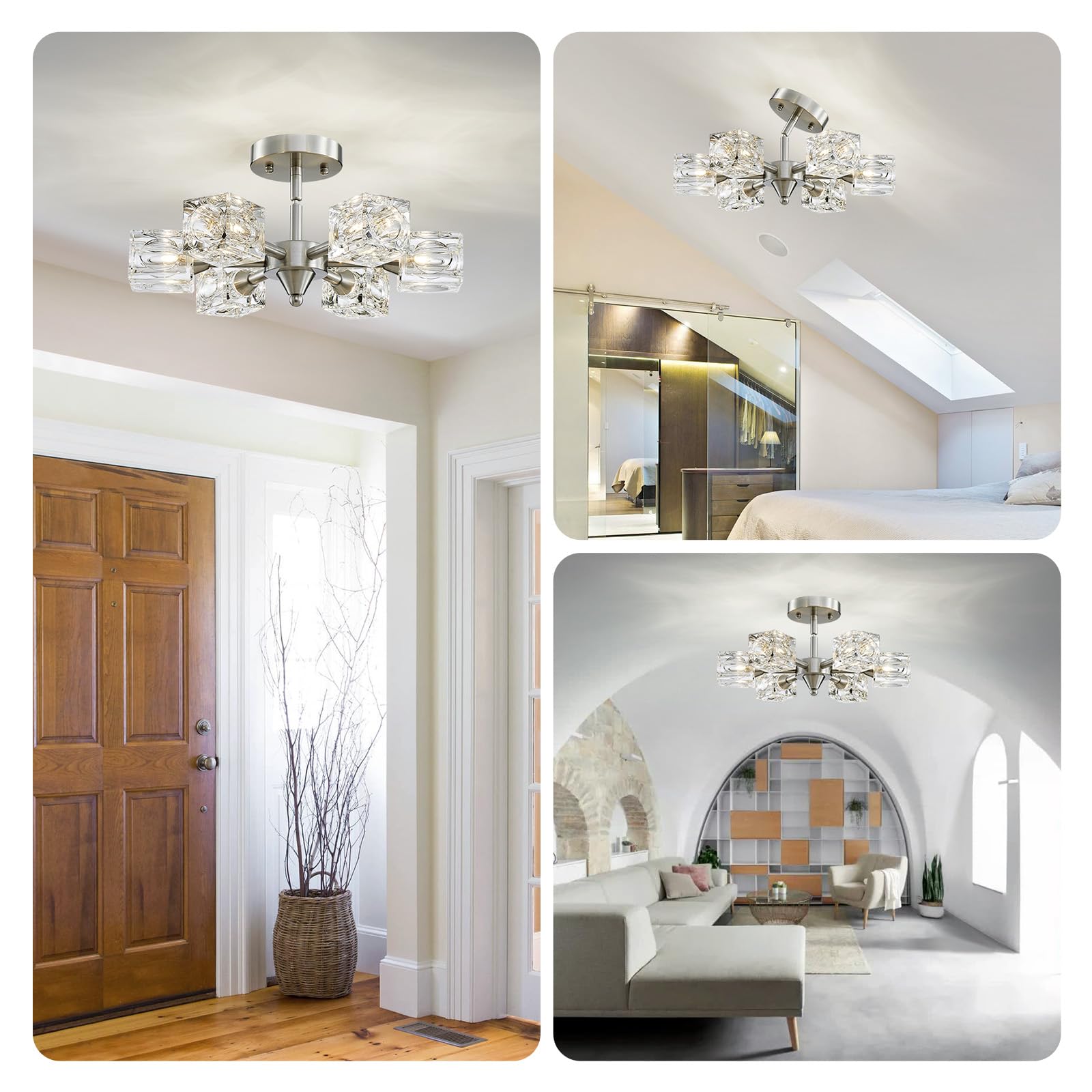 8-Light Semi Flush Mount Ceiling Light Fixture Modern Antique Gold Sputnik Chandeliers Fashion Lighting for Bedroom Dining Room Farmhouse Kitchen Office