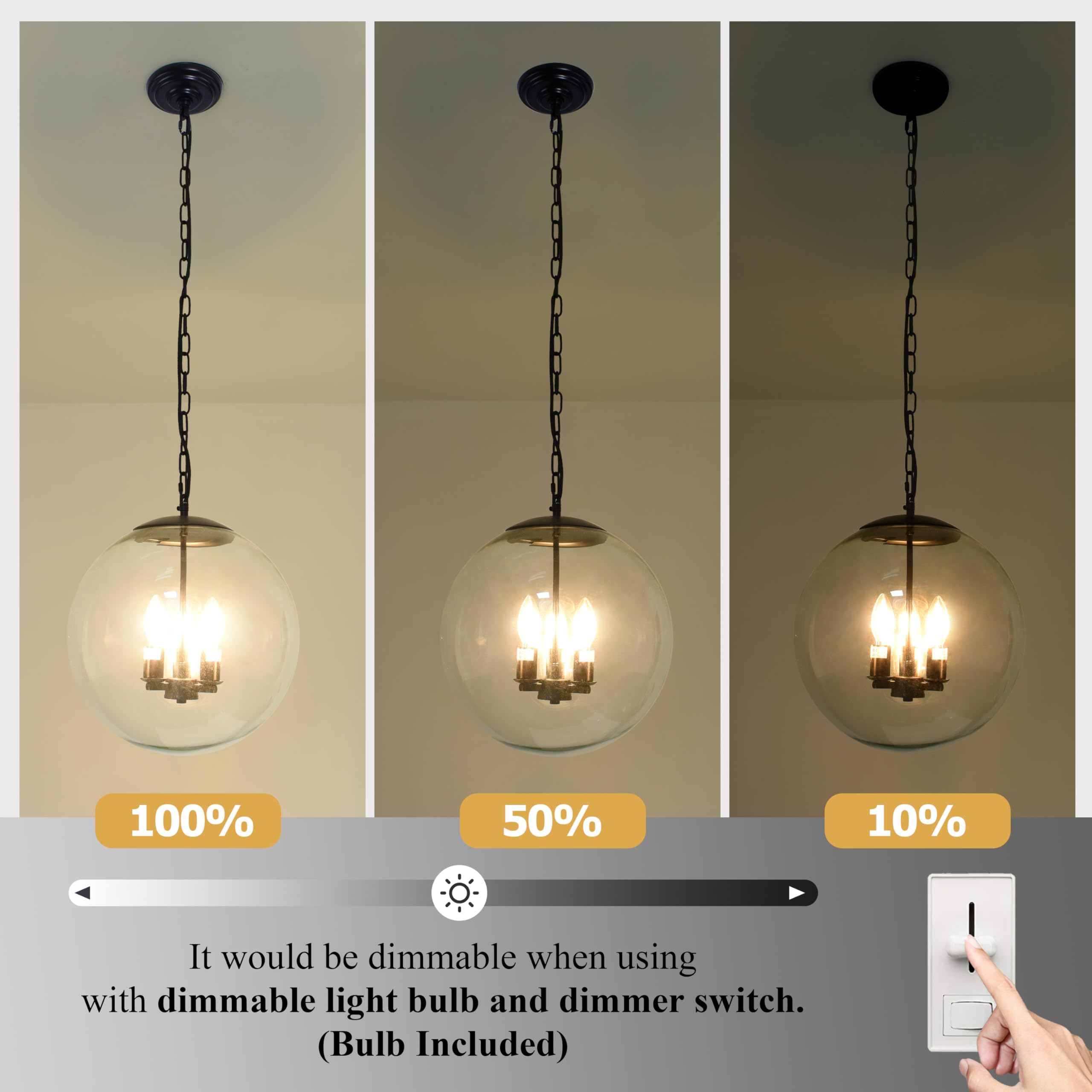 6-inch Mini Modern Globe Pendant Light Clear Glass with Brass Finish Contemporary Mid Century Adjustable Hanging Light Fixture for Living Room Bedroom Kitchen