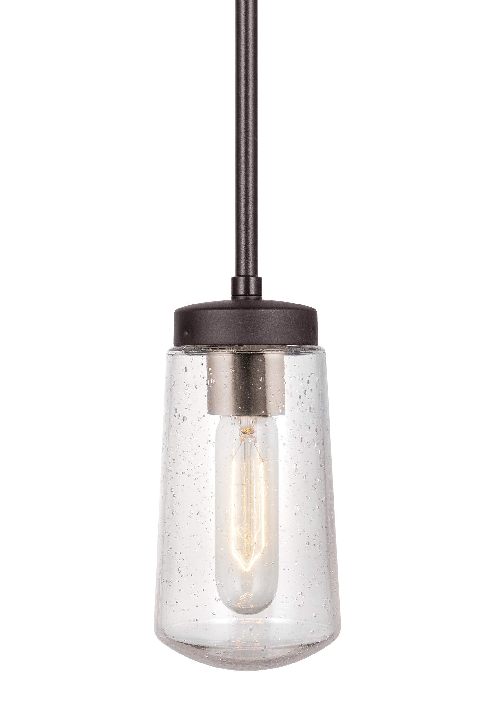 1-Light Outdoor Pendant, Matte Black, Clear Glass Shade, E26 Base Socket, Kitchen Island, Café, Ceiling Hanging Light Fixture, Modern, Vintage, Porch Light, Bulb Not Included