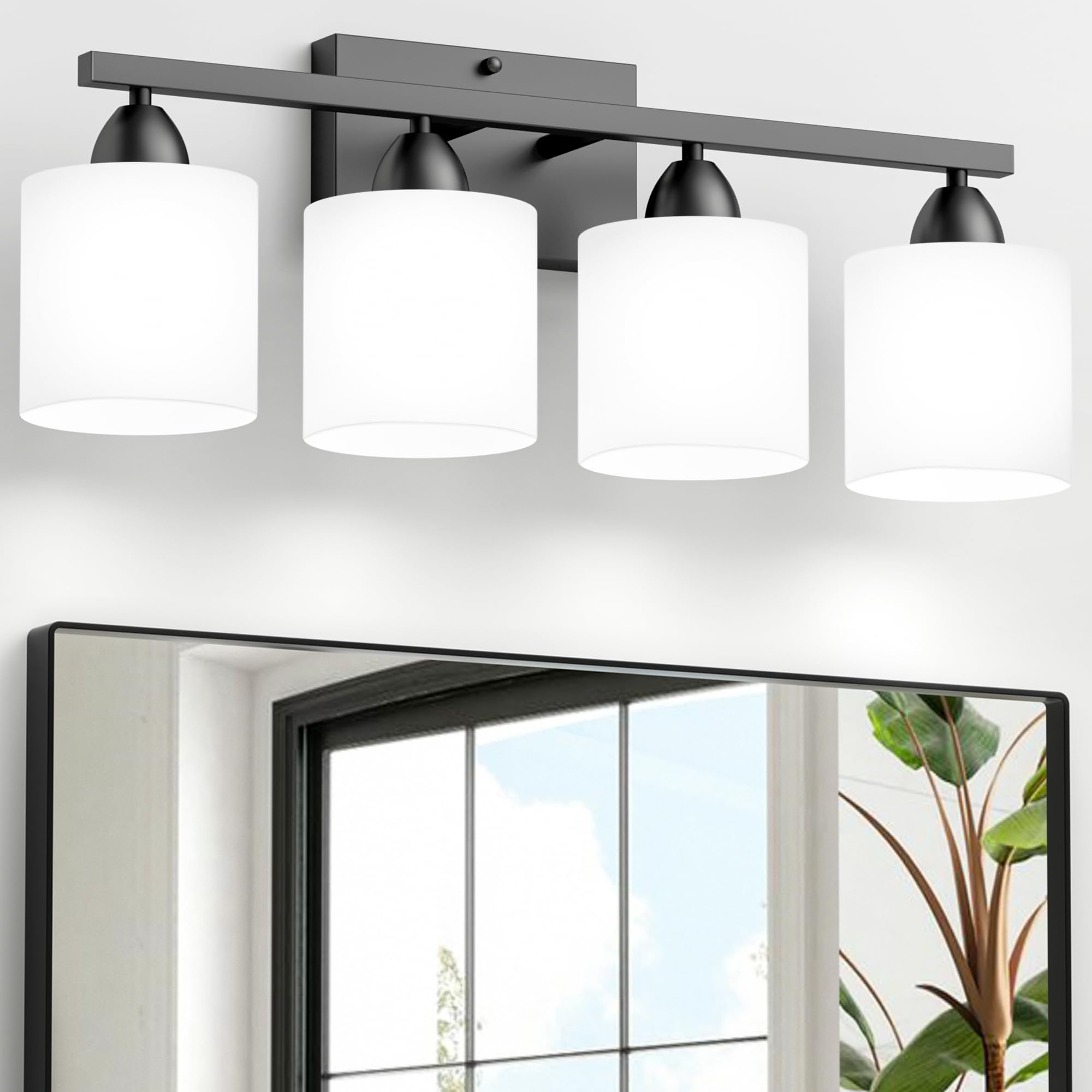 Bathroom Lighting Fixtures Over Mirror Brushed Nickel, Anti-Rust 3-Light Bathroom Vanity Lights, Modern 18Inches Wall Sconces E26 Base, Milky White Glass Shades, Bulbs Not Included