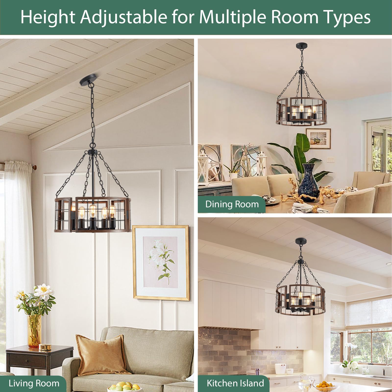 Gold Chandelier 5-Light Modern Kitchen Island Lighting Fixtures, Farmhouse Pendant Light 20 inches Retro Height Adjustable Ceiling Light for Dining Room, Bedroom, Living Room,Foyer