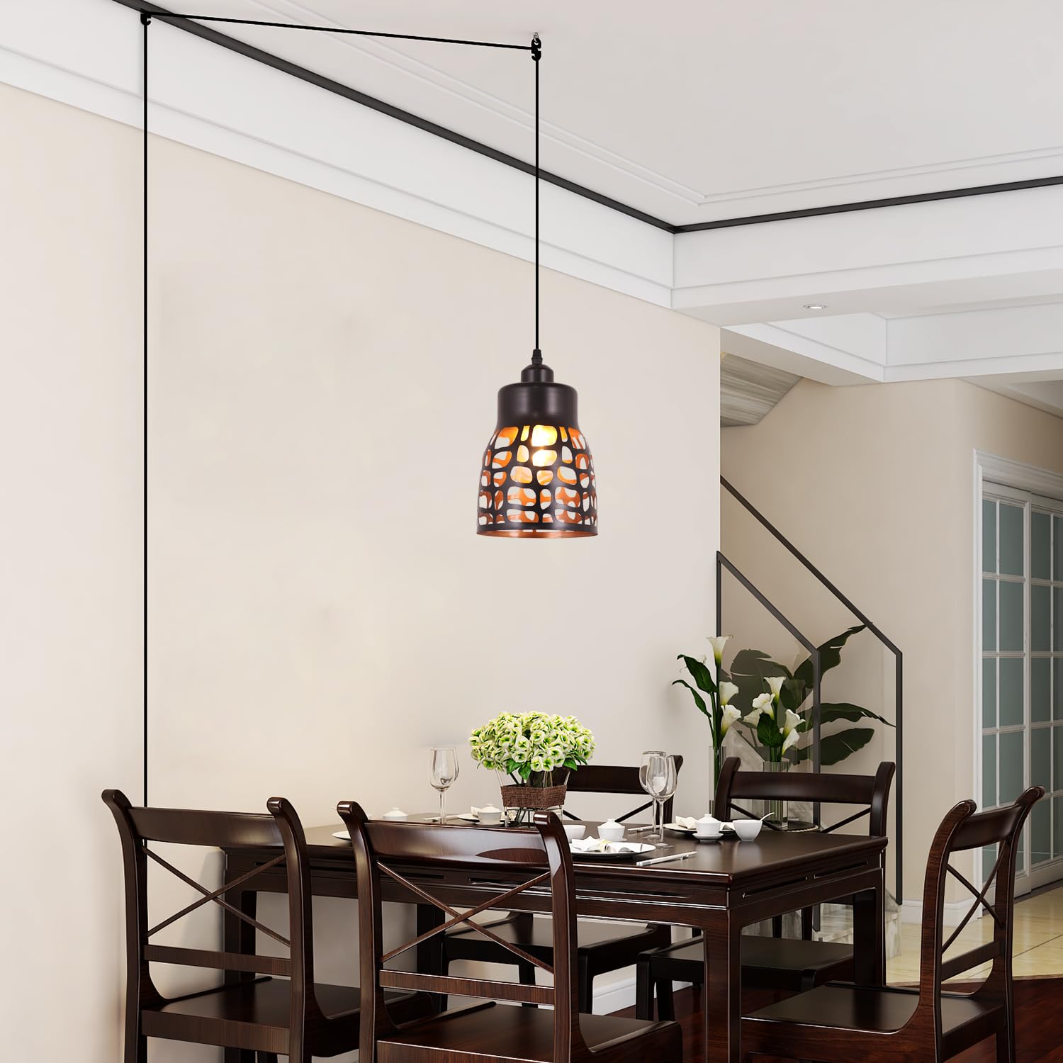 Pendant Light Industrial Vintage Pendant Lamp Retro Farmhouse Ceiling Hanging Light Fixture Black Metal Creative Geometric Diamond Shade Pendant Lighting for Kitchen Island