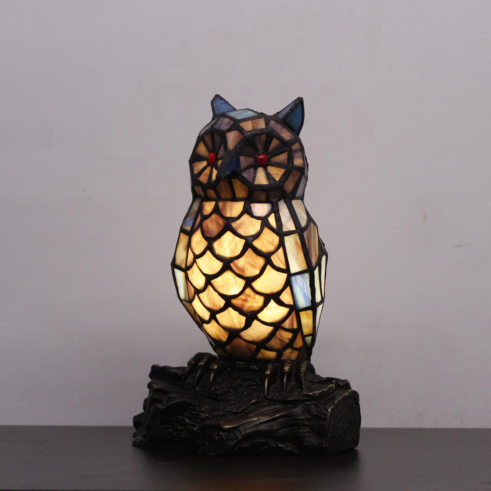 Small Tiffany Lamp Stained Glass Animal Table Lamp Mini Accent Desk Night Light (Blue Purple Owl)