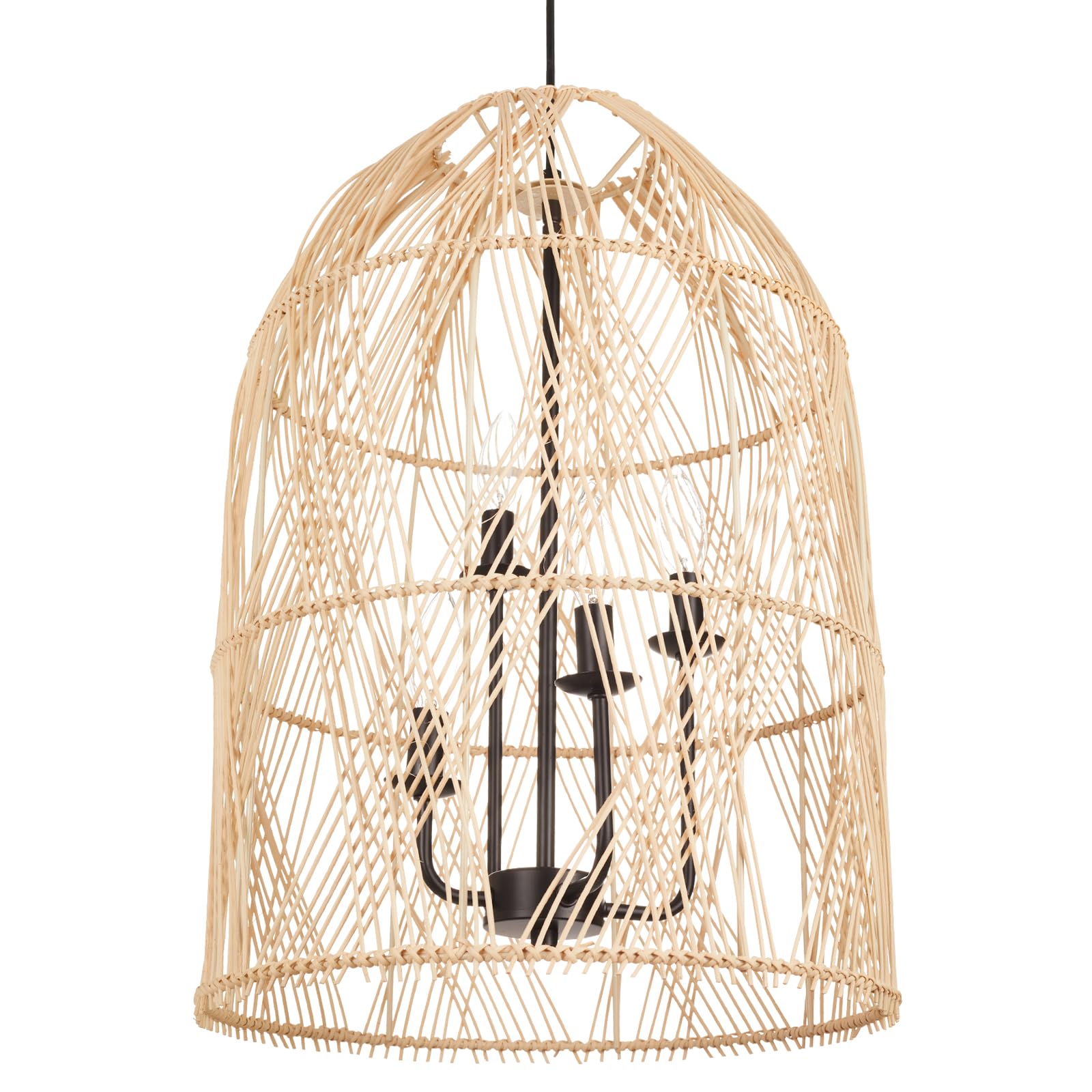 Rustic Farmhouse Bamboo Pendant Light - 18 Inch Large Dome Handwoven Ceiling Mounted Bamboo Chandelier Shades, Coastal Beach Hanging Rattan Light Fixture for Kitchen, Dining, Living Room