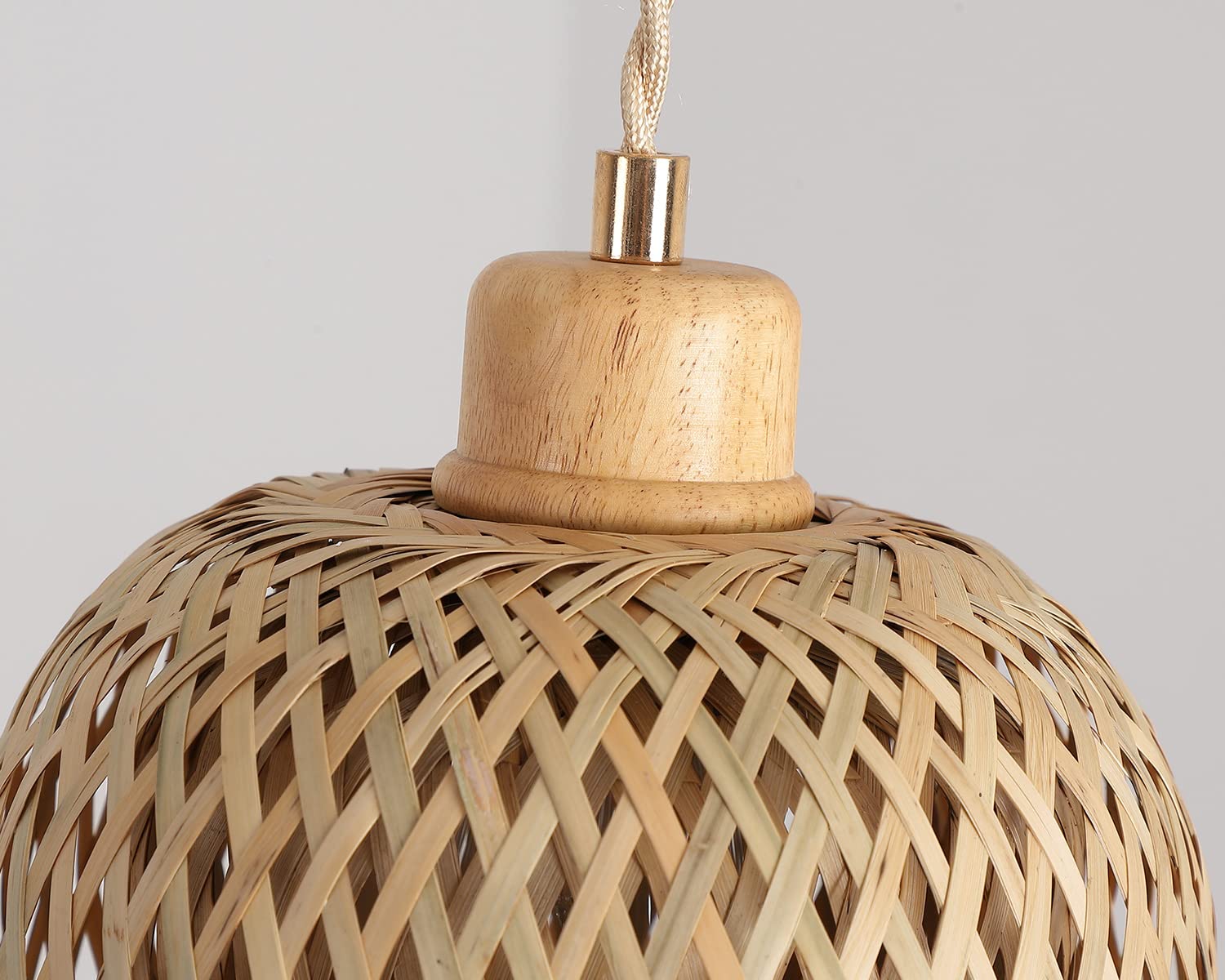 Bamboo Pendant Light Fixture One-Light Adjustable Boho Basket Handmade Woven Mini Pendant Lighting for Kitchen Island Sink Farmhouse Home