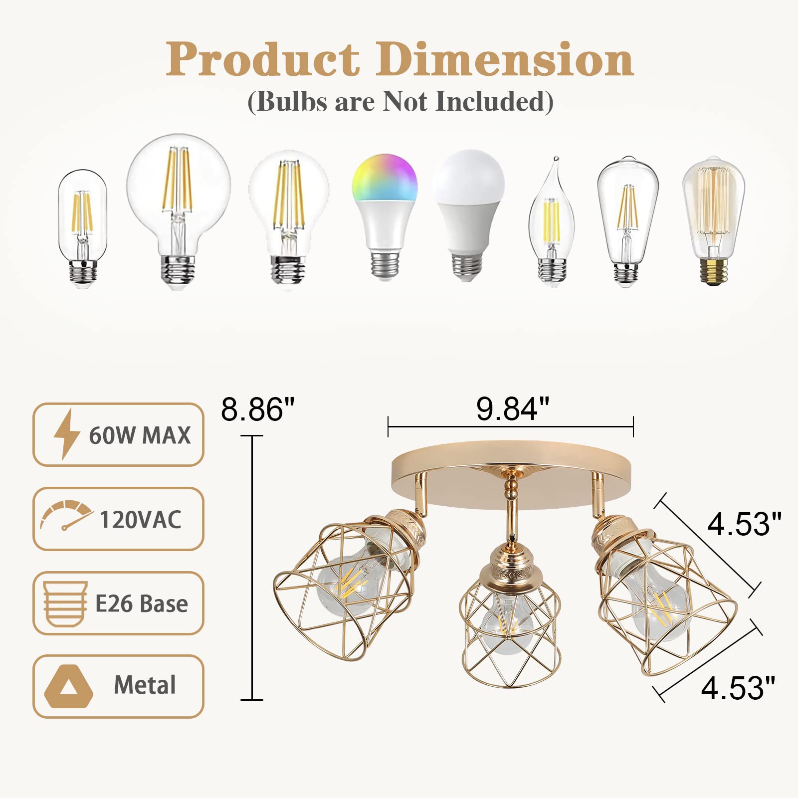 Kitchen Light Fixtures Ceiling Mount, Adjustable Semi Flush Mount Ceiling Light Fixture with E26 Base, Multi-Directional Ceiling Lamp for Kitchen Hallway Dining Room Farmhouse Entryway