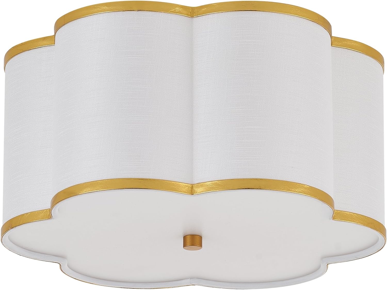 Semi-Flush Mount Ceiling Light with Off-White Fabric Drum Flower Shade 3-Light Brass Modern Mini Chandelier for Bedroom Hallway Dining Room Corridor Kitchen, UL Listed