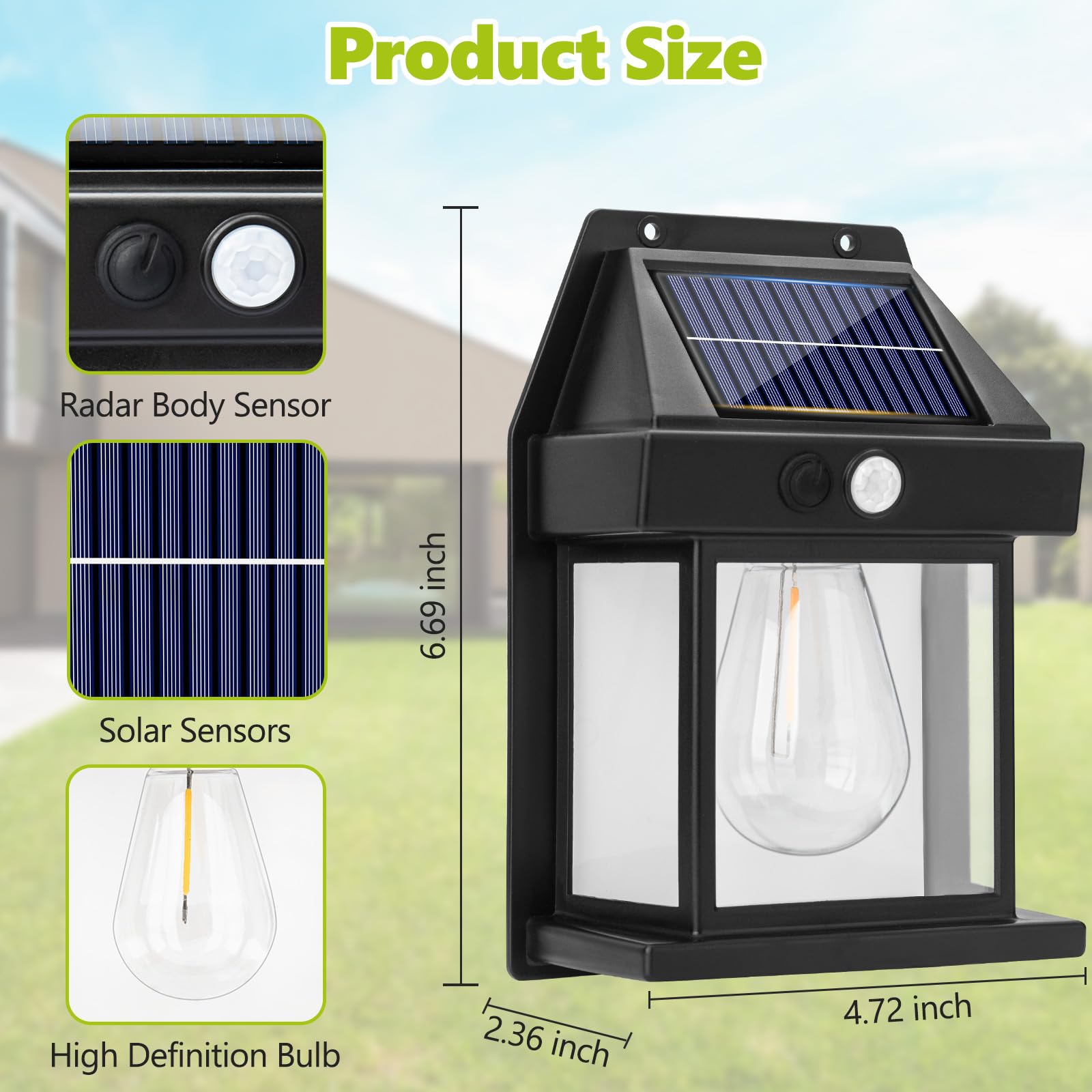 Solar Wall Lights Outdoor，Waterproof Solar Porch Light, Wireless Motion Sensor Outdoor Lights,Suitable for Patios, Garages, Sheds, Doors, Yards