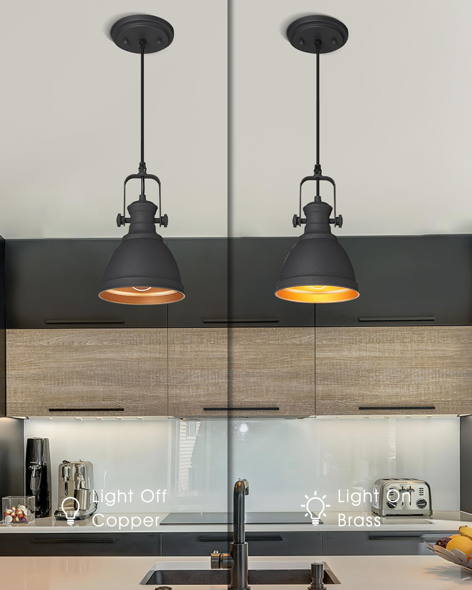 Pendant Lights, Minimalist Pendant Lighting for Kitchen Island, Hanging Light Fixtures with Black Metal, 3-Pack, AD-2151-1P3