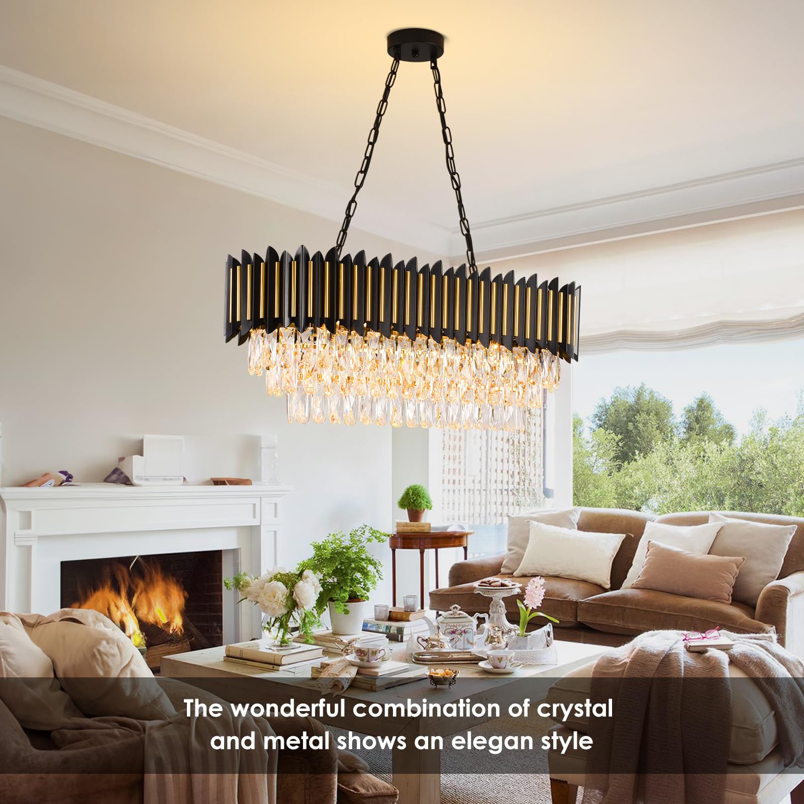 Modern Crystal Chandeliers 3 Tiers Black and Gold Chandelier Pendant Light Fixtures Round Flush Mount Chandeliers Ceiling Lighting for Living Room Dining Room Foyer Bedroom Entryway Kitchen W16in