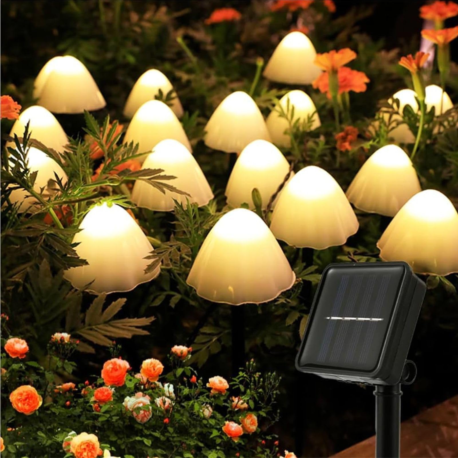 Mushroom Solar Lights-Set of 15pcs 29.5ft Fairy Solar String Light,Warm White 8 Modes Outside Solar Pathway Lights,Outdoor Decoration for Garden,Backyard,Lawn,Party,Christmas