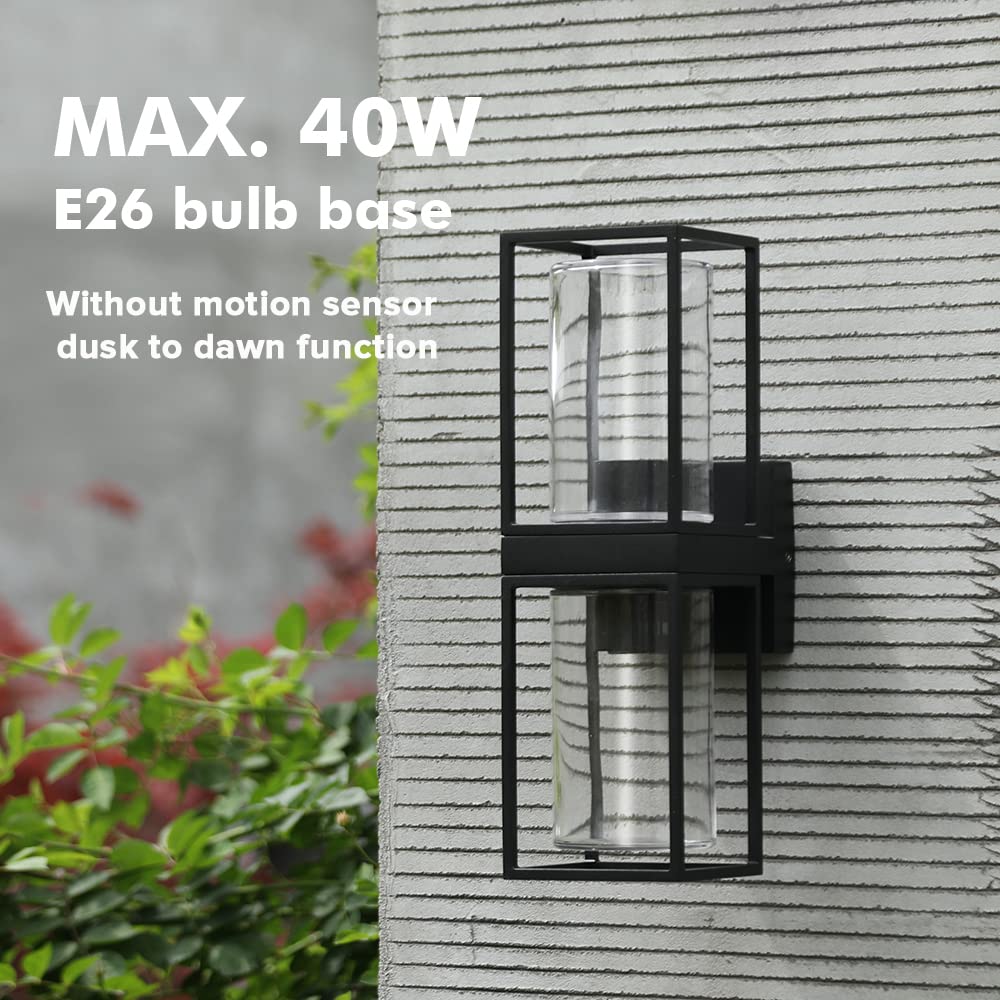 Outdoor Wall Sconce, Modern Black Porch Light Fixtures, Exterior Light Fixtures Wall Mount Light with Clear Glass, Waterproof Wall Lantern for for Garage, Doorway