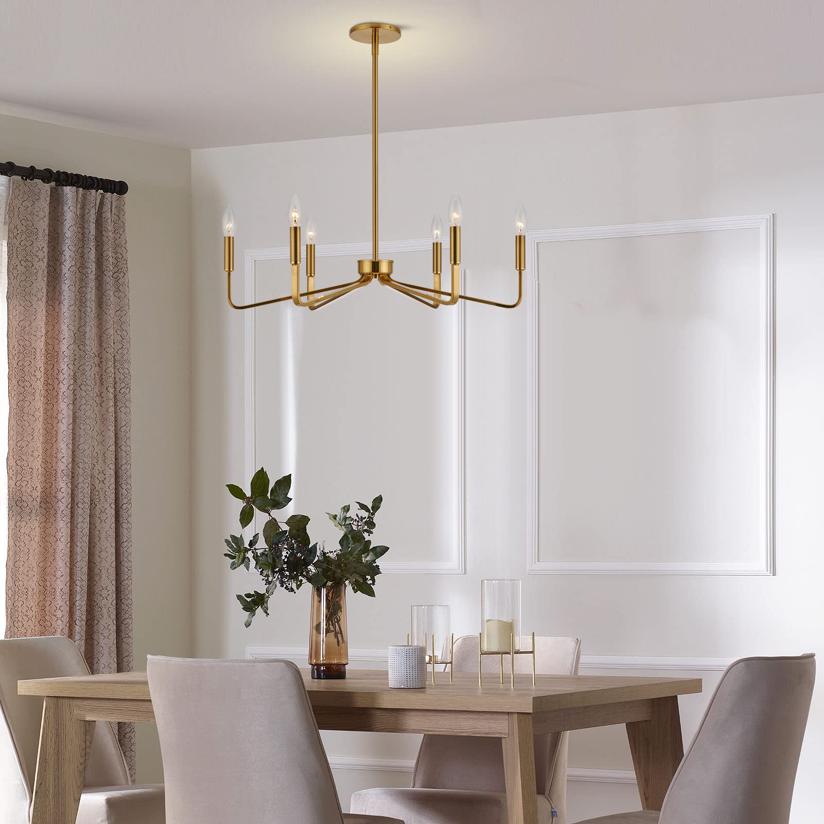 Modern Gold Chandelier for Dining Room,35 Inch Brushed Brass Chandelier Light Fixture, Dining Room Light Fixtures Over Table