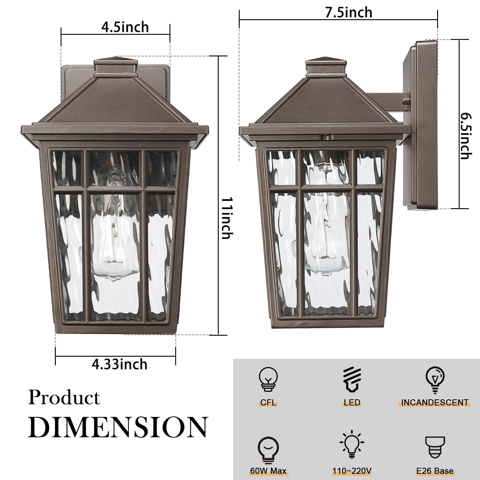 Darkaway Outdoor Sconce Lights Wall Light Fixtures, Front Porch Light Outdoor Wall Anti-Rust Waterproof Aluminum with Glass Exterior Light Fixture for Patio, Yard, Doorway, Garage(2 Pack, Black)