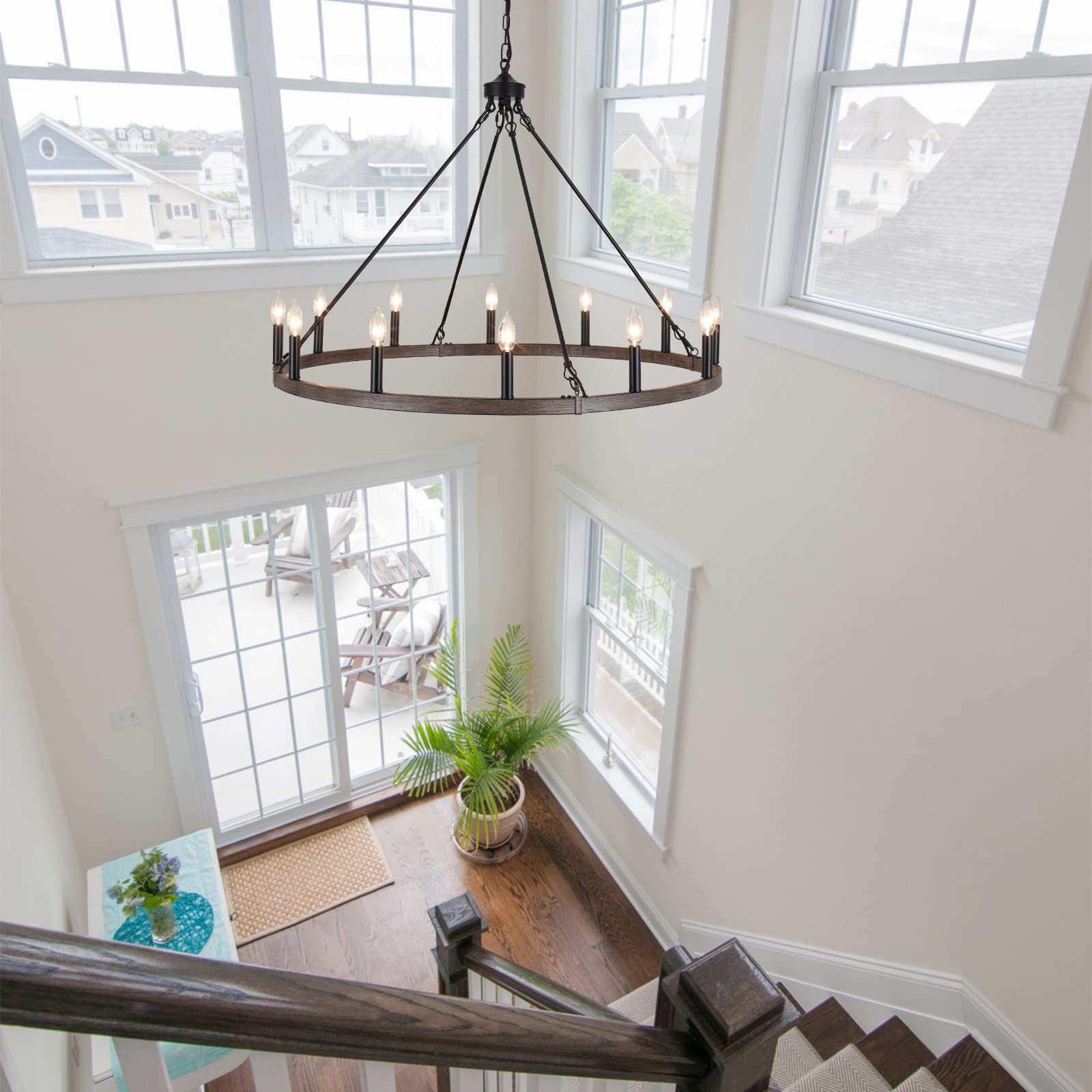 Farmhouse Chandelier for Dining Room 4 Light French County Chandelier White Wooden Rustic Pendant Light Fixtures for Hallway Foyer Living Room Entryway Kitchen Island Bedroom