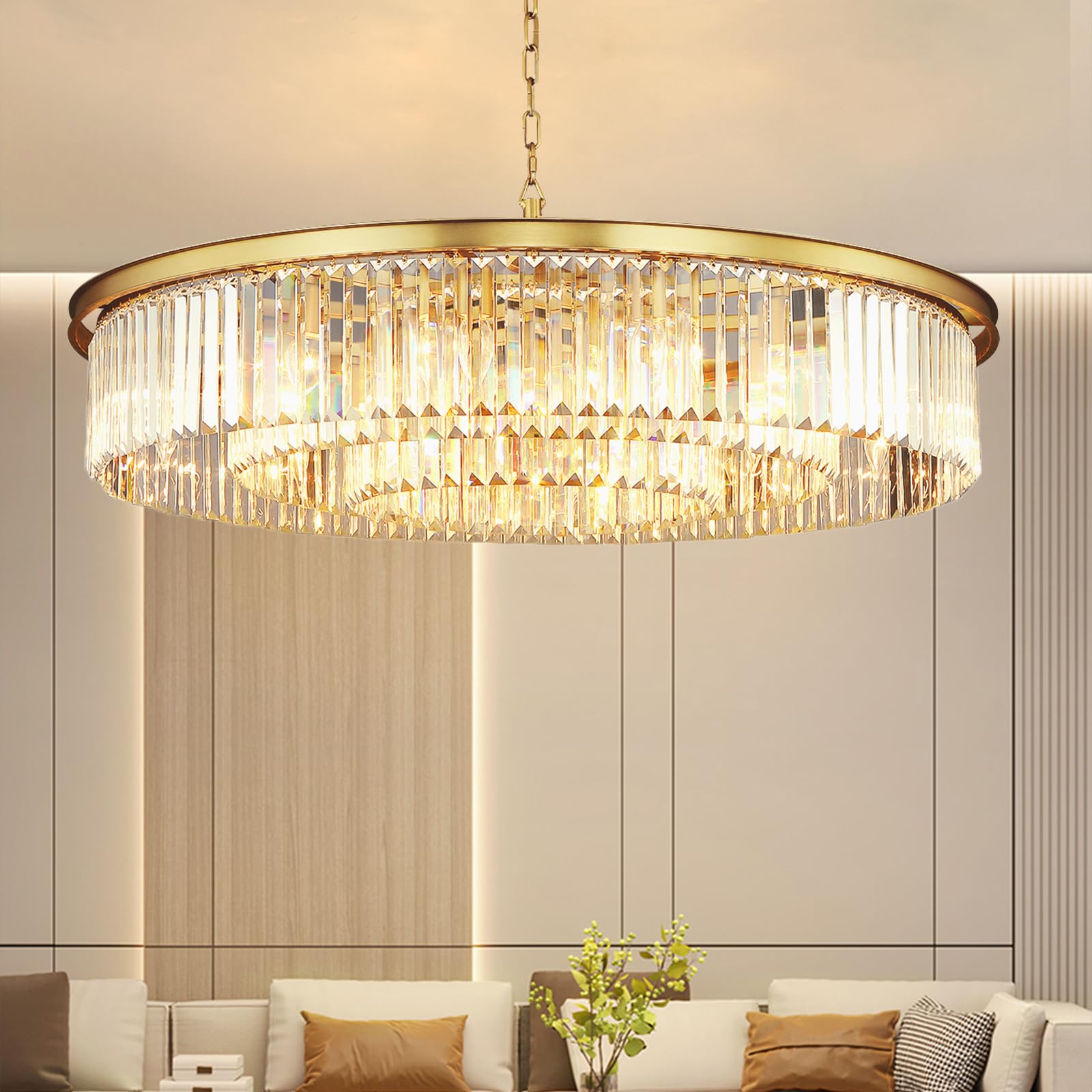 Crystal Chandelier Modern Luxury Gold Chandelier Ceiling Lights Fixture for Dining Living Room Bedroom 9-Lights 3-Tier Raindrop Chandeliers Lighting (Copper, Dia 24 Inch)