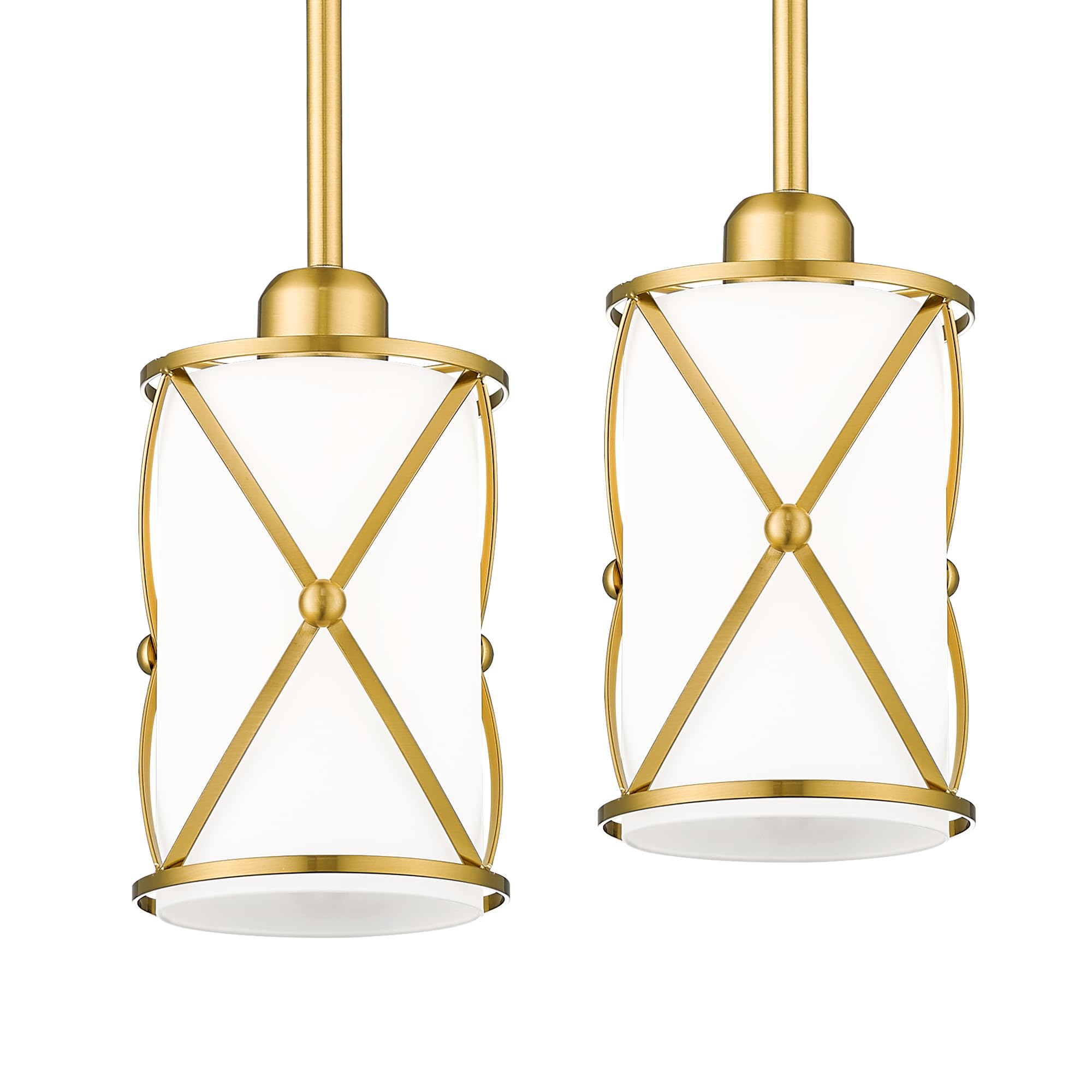 Brushed Gold Pendant Light Fixtures, 3-Light Modern Dining Room Cluster Pendant Light with Milky Glass, Mid Century Cage Hanging Pendant Lighting for Kitchen, Adjustable, CH9176BGW3