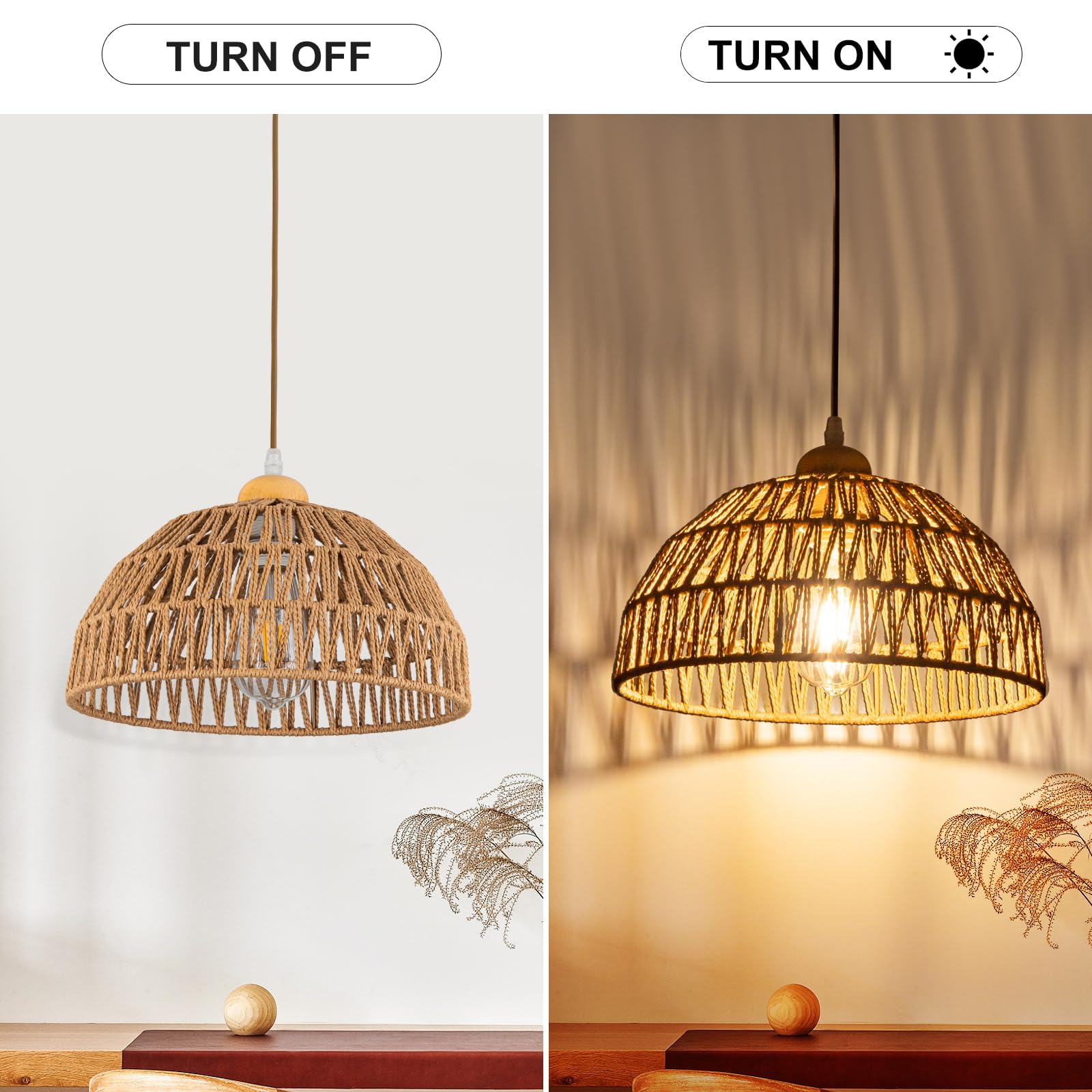 Rattan Pendant Light Fixture Basket Hanging Drum Chandelier Basket Light White Boho Ceiling Light Flush Mount Ceiling Light Woven Kitchen Chandelier for Dinning Room Hallway Bedroom Chandelier