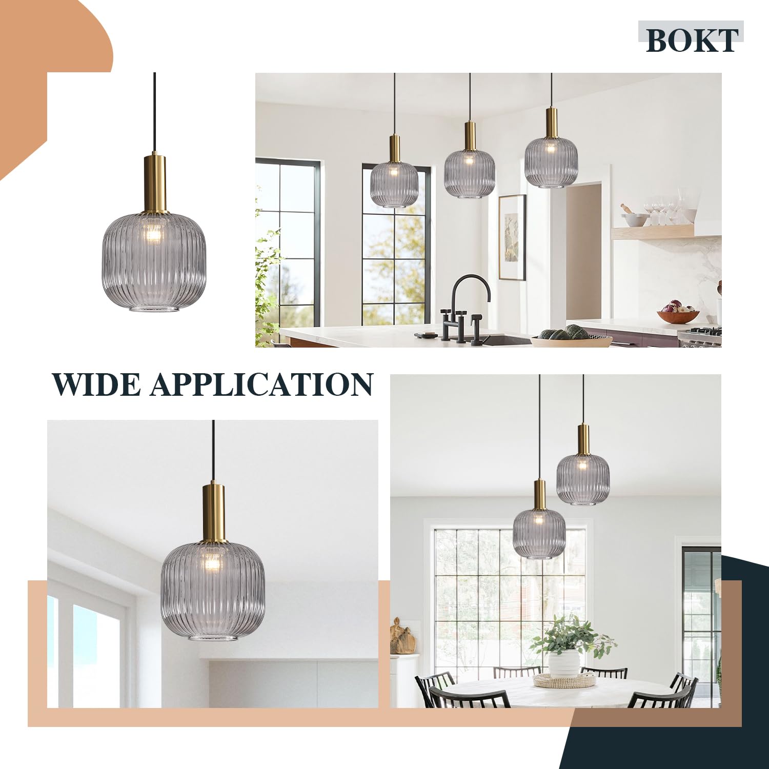 BOKT Modern Smokey Gray Glass Globe Pendant Light Adjustable 3-Light Cluster Pendant Lights Open Glass Kitchen Island Pendant Chandelier Vintage Multi Light Pendant Lighting Cluster Chandeliers