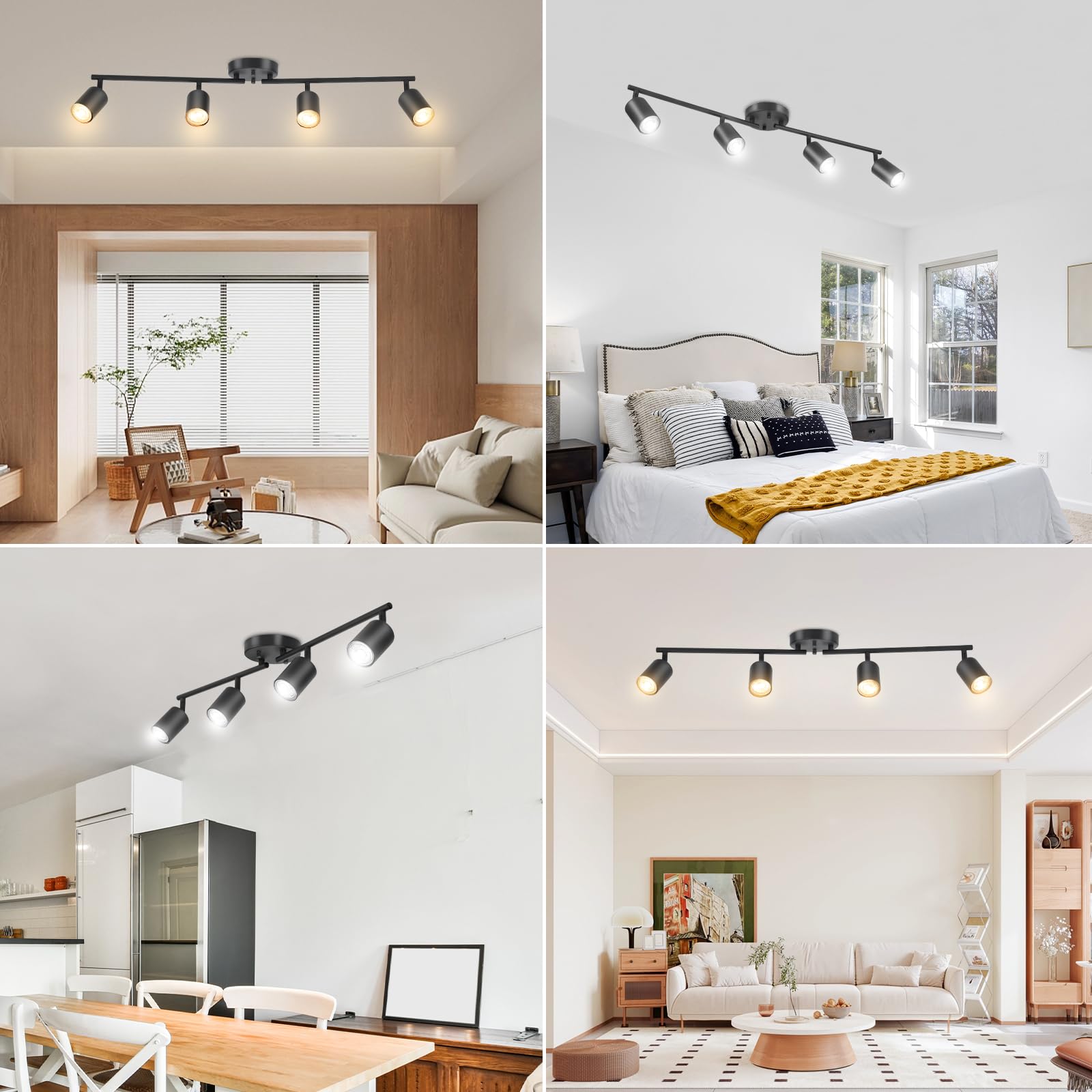 LED 2 Light Track Lighting Kit, Black 2 Way Ceiling Spot Lighting, Flexibly Rotatable Light Head for Kitchen, Living Room, Bedroom, GU10 Bulb Not Included