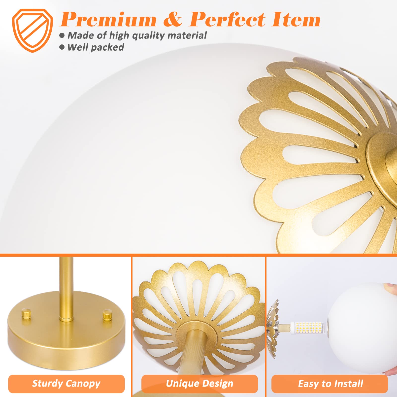 5-Light Gold Chandelier, Globe Modern Sputnik Light Fixture with Frosted Glass, Vintage Semi-Flush Mount Ceiling Light for Dining Room, Large Pendant Lighting for Kitchen Living Room Bedroom