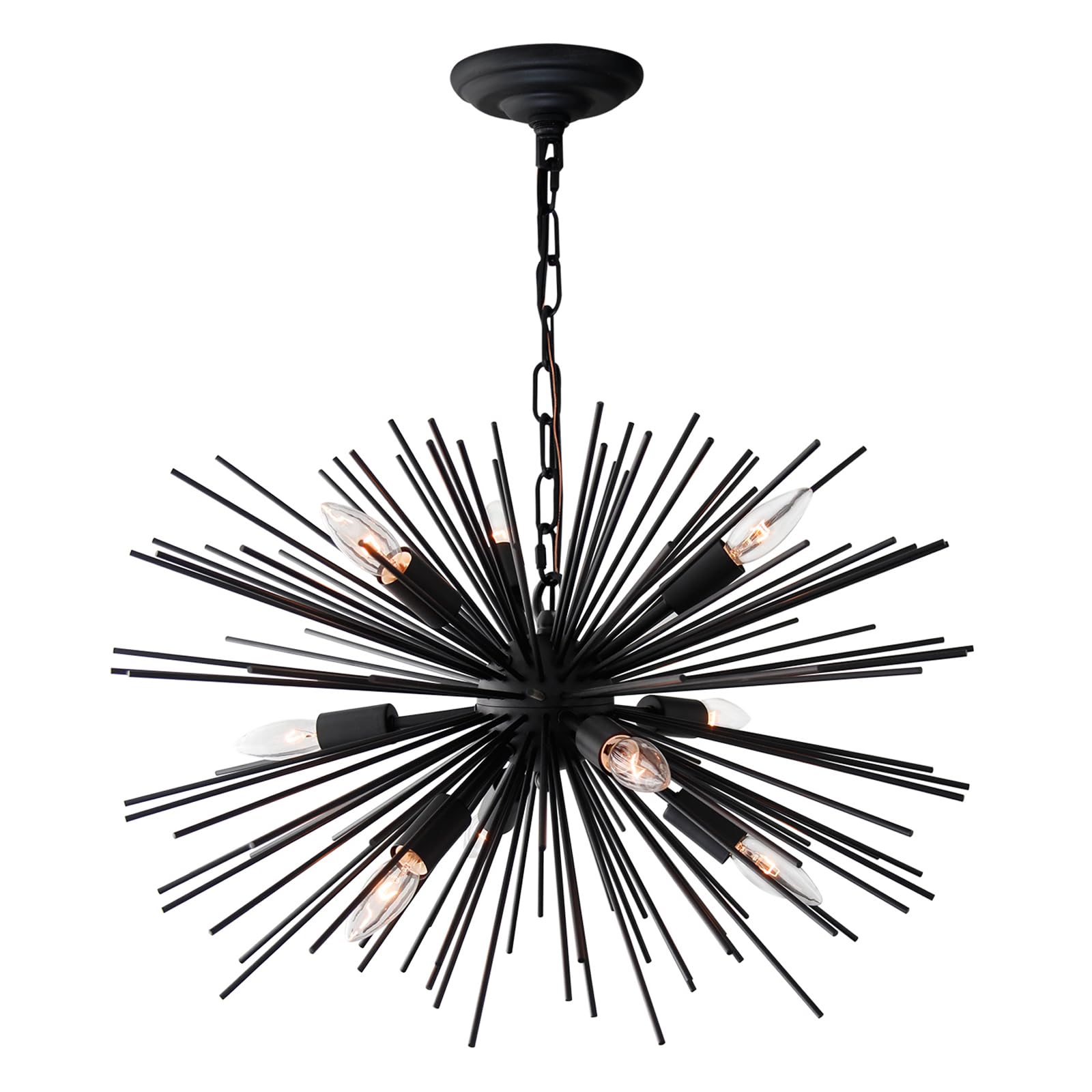 Modern Black Sputnik Chandelier 9-Light Dining Room Chandelier Light Fixture for Living Room, Bedroom, Kitchen, Entryway, Foyer, 24in 13LB Solid Metal