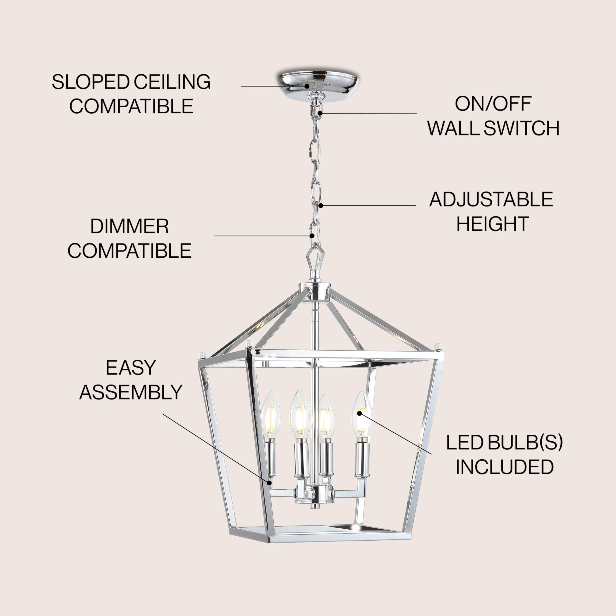 Lantern Dimmable Adjustable Metal LED Pendant Classic Traditional Farmhouse Dining Room Living Room Kitchen Foyer Bedroom Hallway, 10 in, Antique Gold