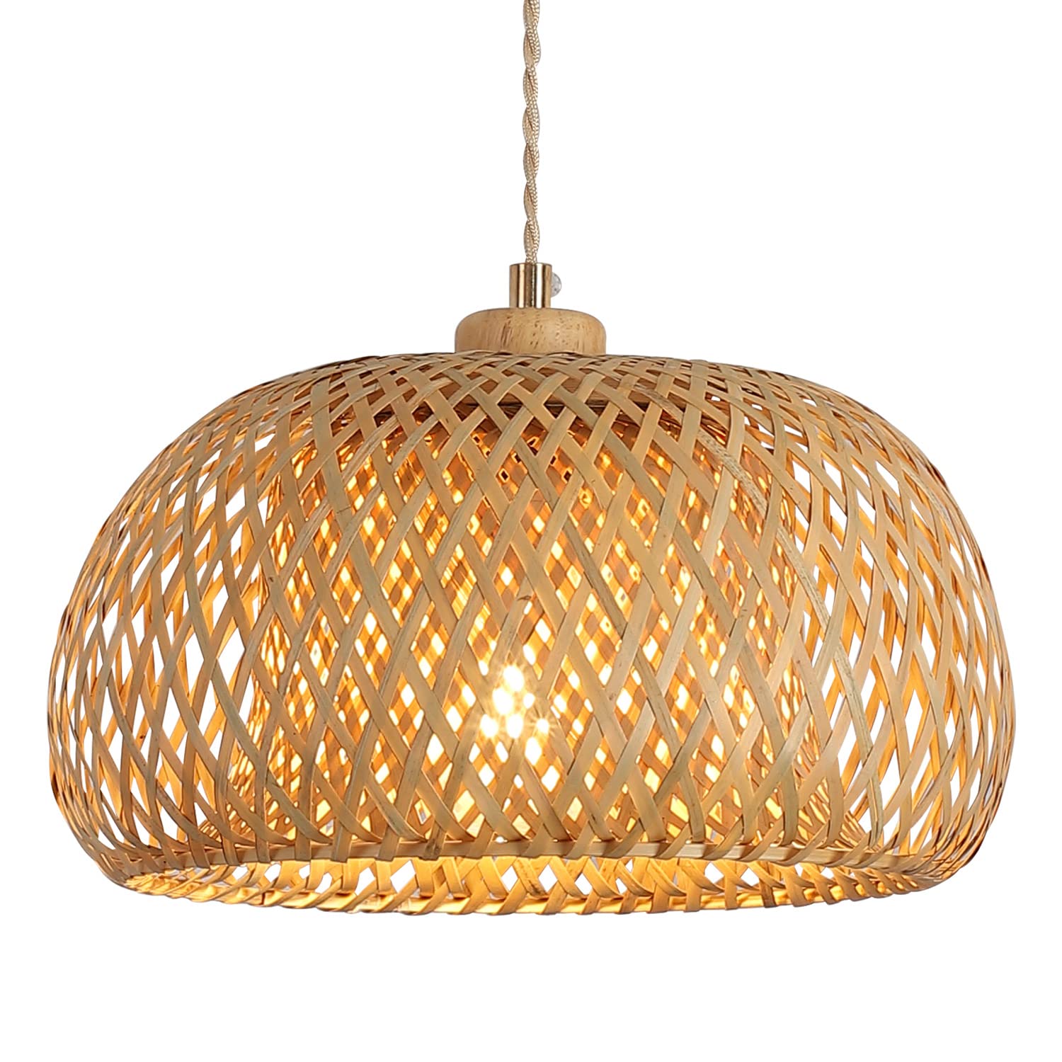 Bamboo Pendant Light Fixture One-Light Adjustable Boho Basket Handmade Woven Mini Pendant Lighting for Kitchen Island Sink Farmhouse Home