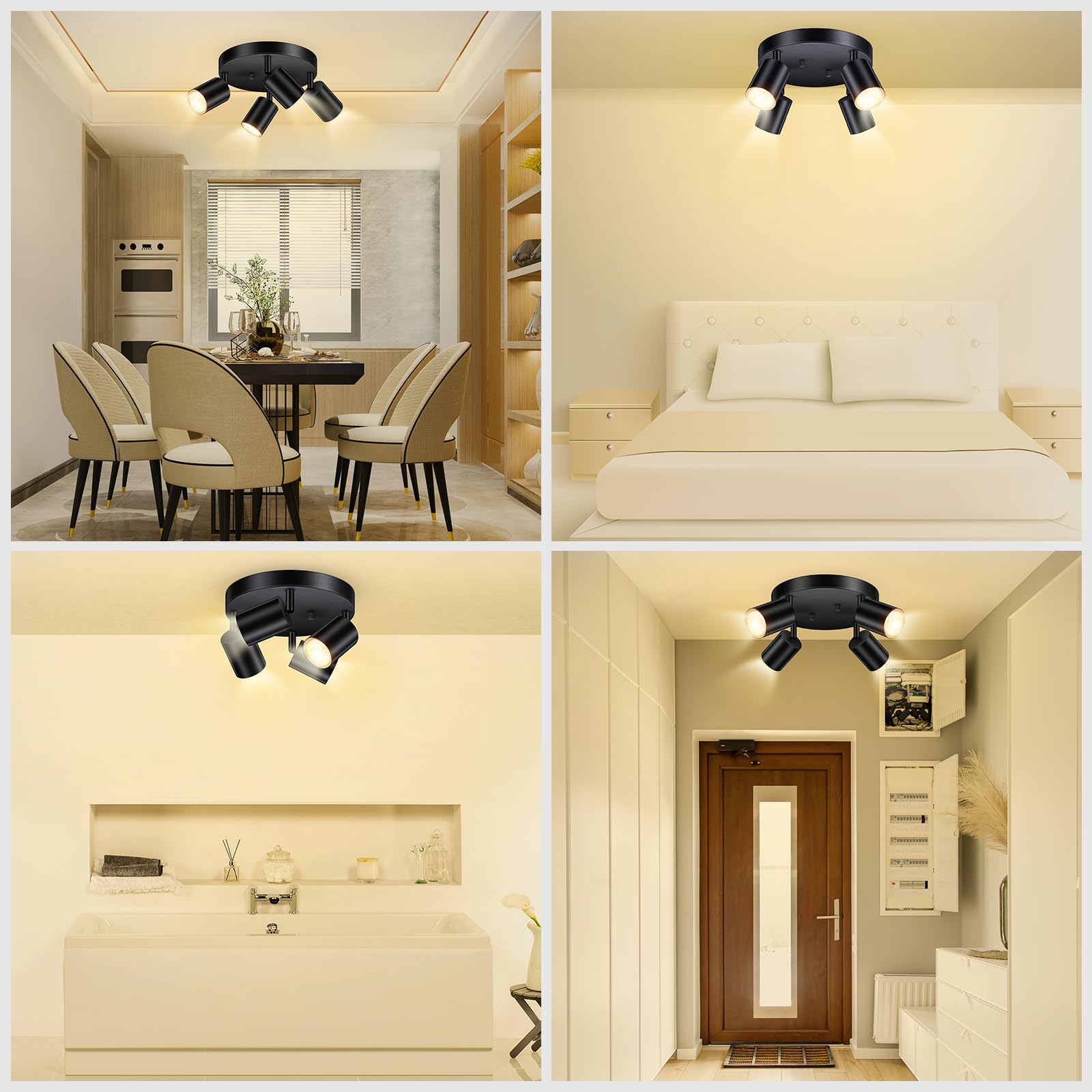 LED 2 Light Track Lighting Kit, LED Track Lighting Fixtures, Black Round Ceiling Spot Lighting, Flexibly Rotatable Light Head for Kitchen, Living Room, Bedroom, GU10 Bulb Not Included