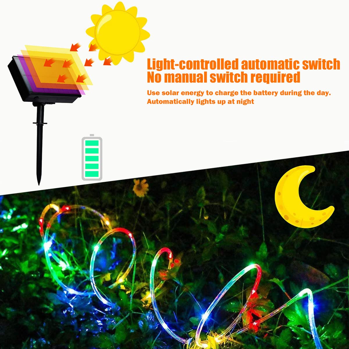 Solar Rope Lights Waterproof IP65 39FT 100LEDs Outdoor LED ‎Solar Outdoor Lights for Party Garden Yard Home Wedding Christmas Halloween Holiday Tree Decoration Lighting