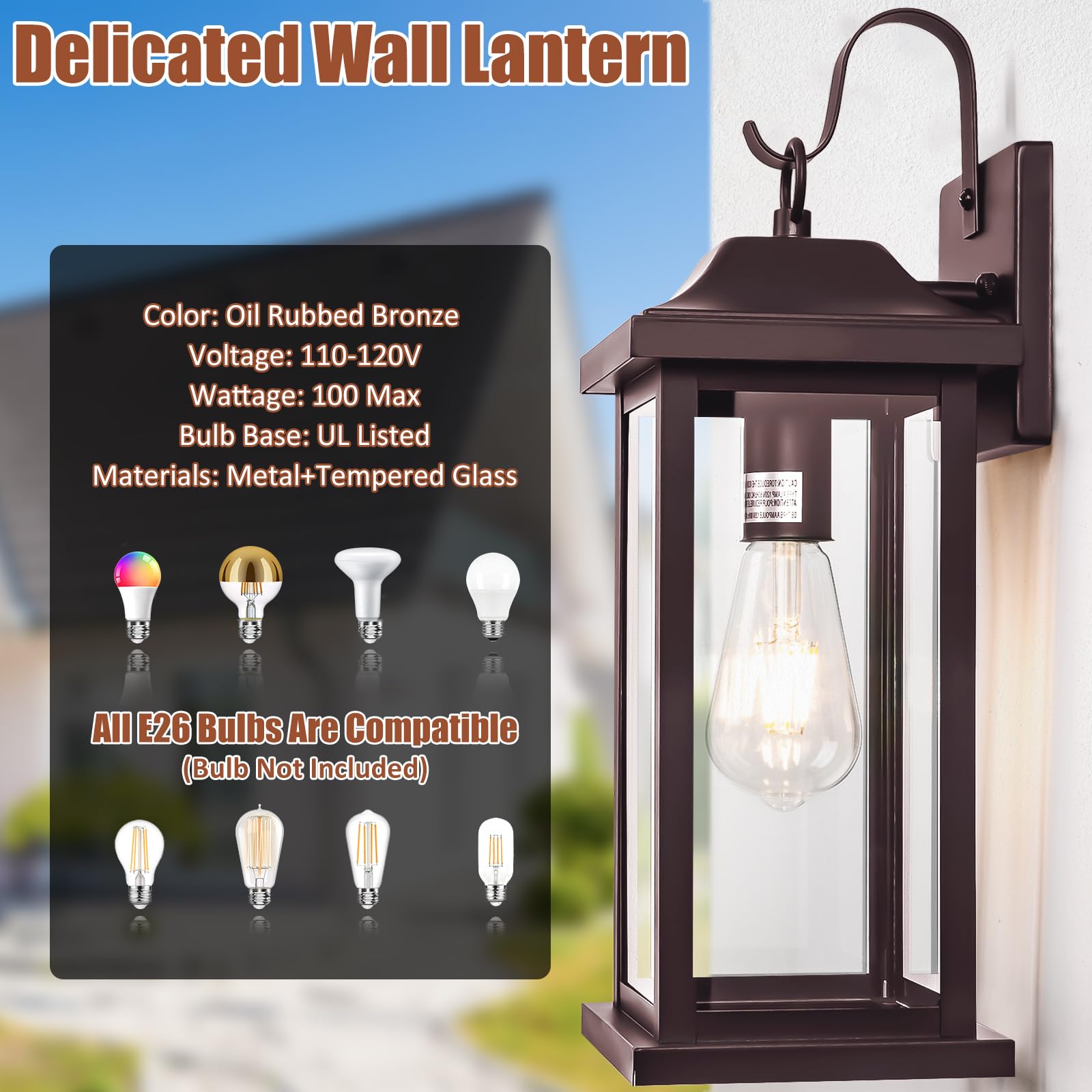 2-Pack 17 Inch Large Outdoor Light Fixtures, Exterior Matte Black Wall Sconces IP65 Waterproof Anti-Rust, Porch Lights with Clear Glass Outside Modern Wall Lanterns E26 Bulb Base