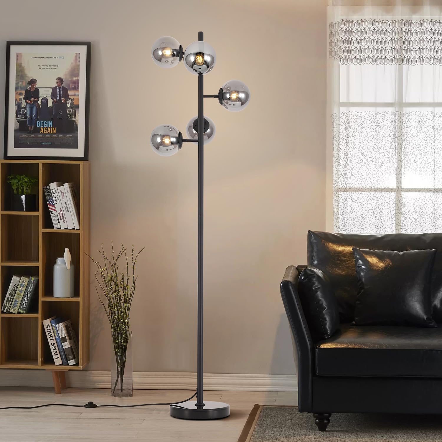 Lighting 5-Light Frosted White Glass Globe Floor Lamp Mid Century Modern Gold Tall Pole Standing Light LED Standing Lamps with Foot Switch for Home Office (Gold)