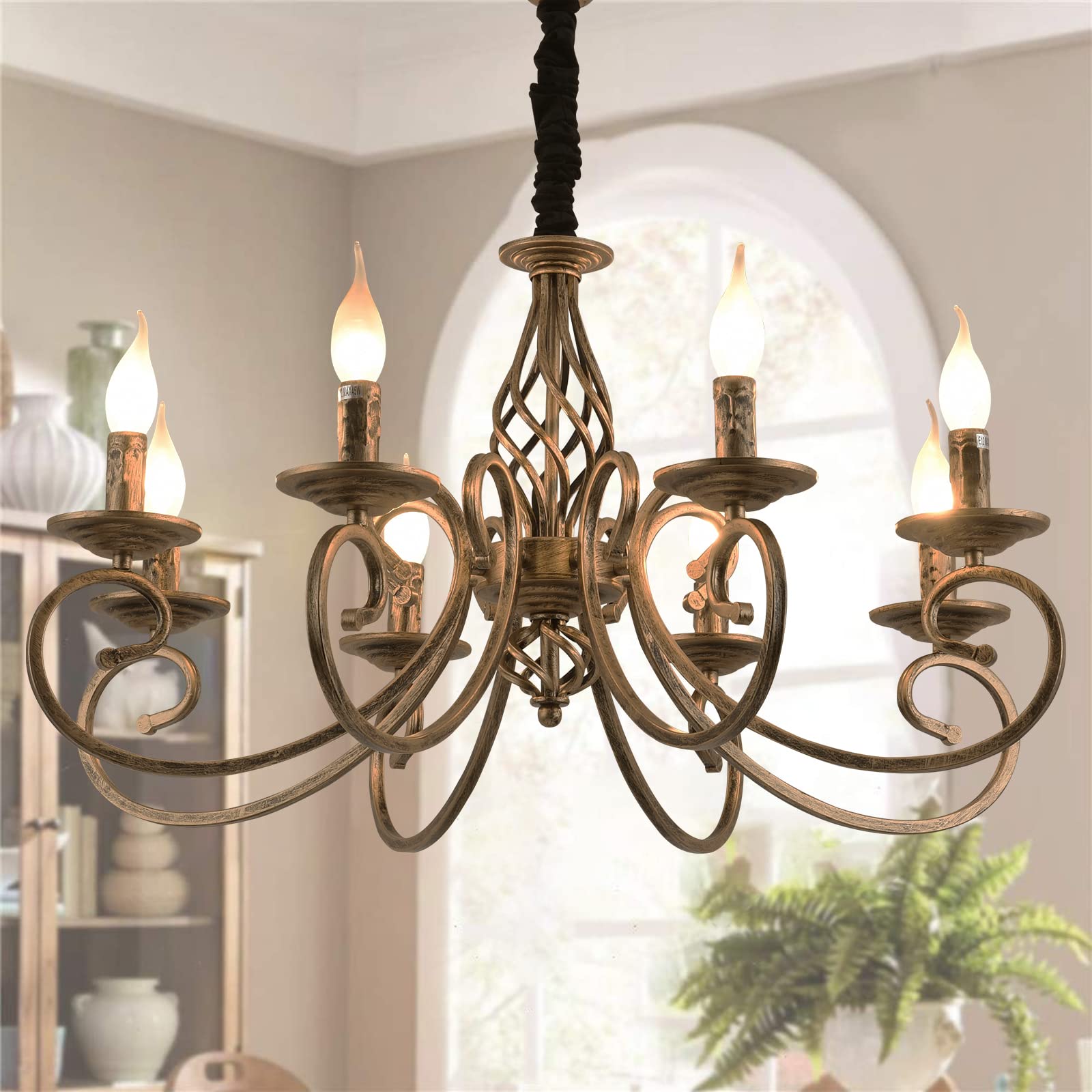 Chandelier,6-Light White Candle-Style Chandeliers,Vintage Metal Pendant Chandelier Ceiling Pendant Lighting Fixture for Dinner Table,Island Kitchen,Living Room