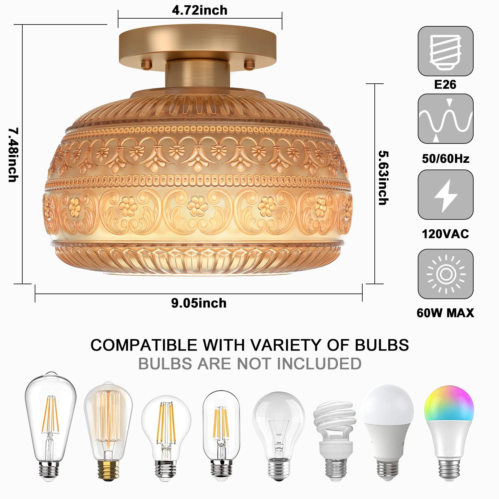 Semi Flush Mount Ceiling Light, Upgraded Modern Close to Ceiling Light Fixture with Clear Glass,Gold Indoor Kitchen Lighting for Porch Corridor Hallway Bedroom, Bulb Not Included