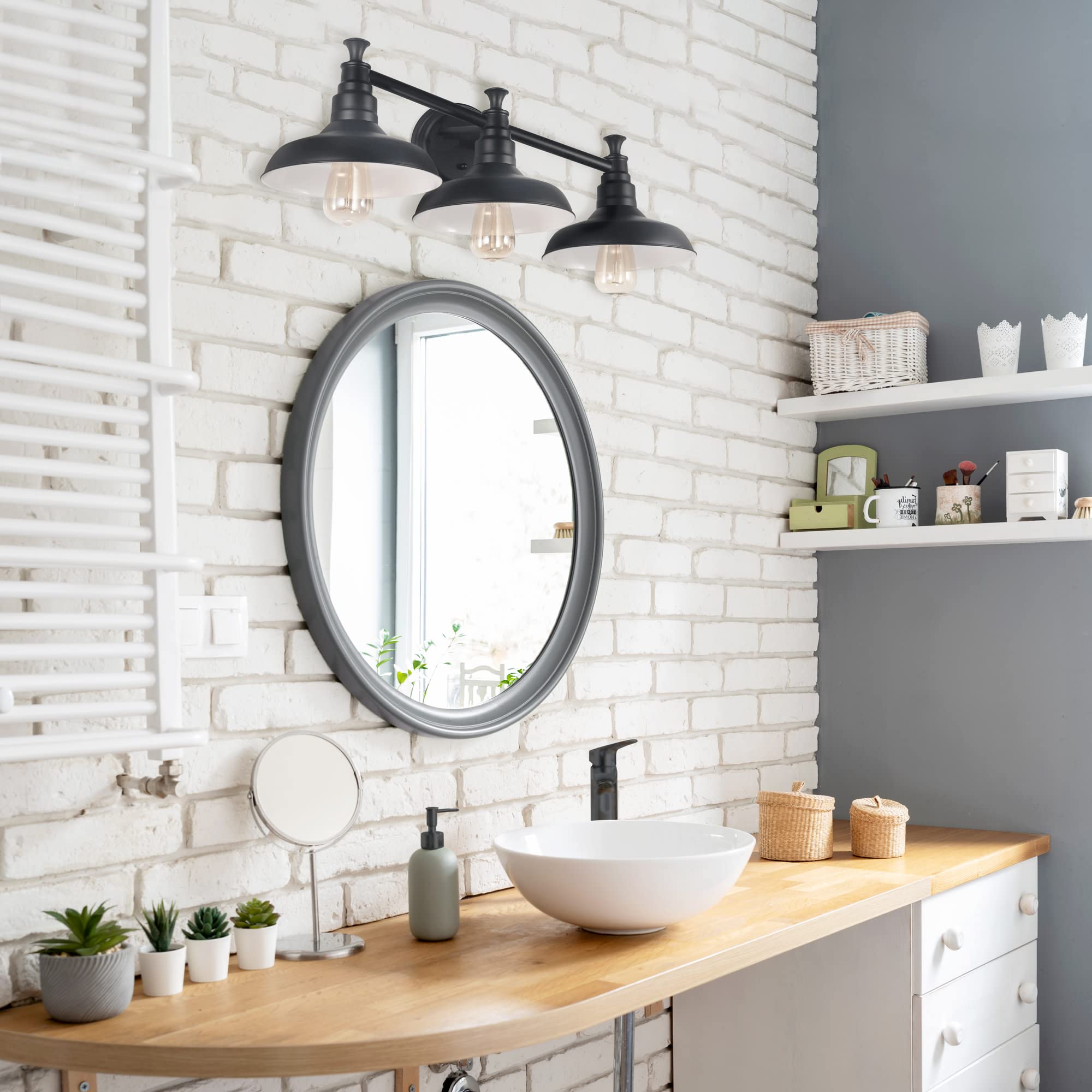 Industrial Farmhouse 3-Light Indoor Bathroom Vanity Light with Metal Shades for Over the Mirror, Galvanized Paint