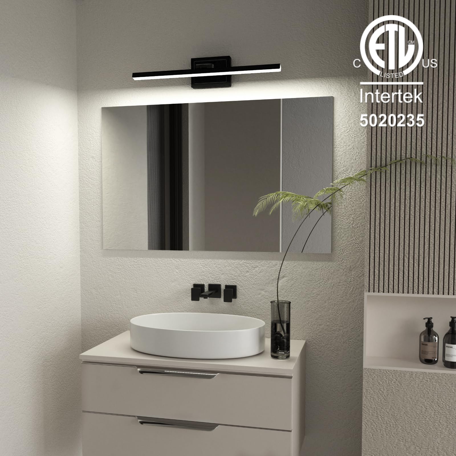 Modern Bathroom Vanity Light 24 inch, Rotatable, 14W Dimmable 5CCT Led Bathroom Light Fixture Over Mirror, Black Bar Vanity Light for Bathroom Mirror Restroom-ETL Certificated