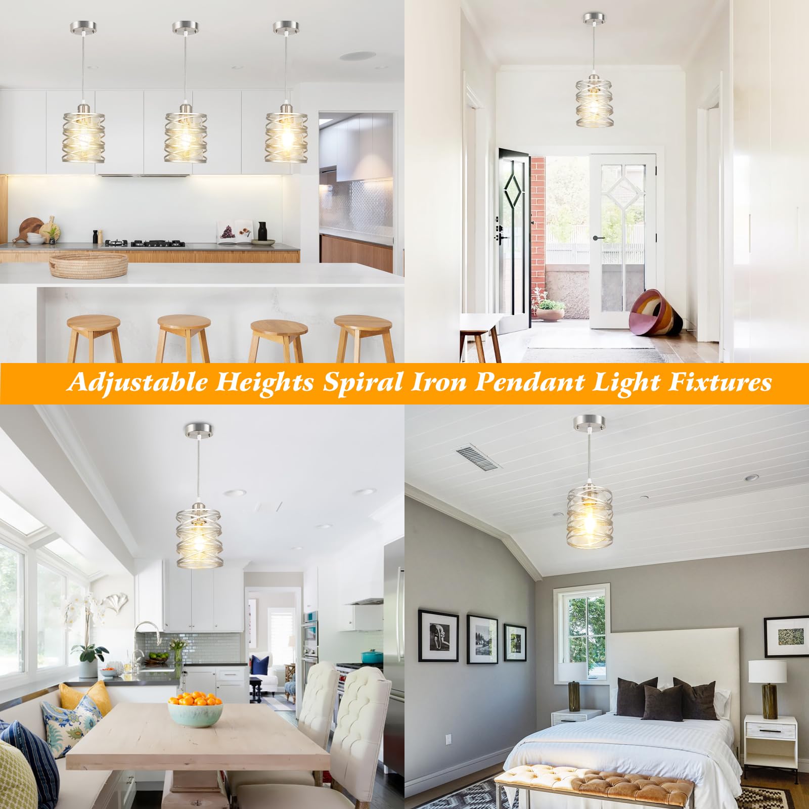 Brushed Nickel Pendant Lights for Kitchen Island, 5-Light Chandelier for Dining Room, Hanging Linear Chandeliers, Modern Dining Room Light Fixtures Pendant Light with Clear Glass Shades