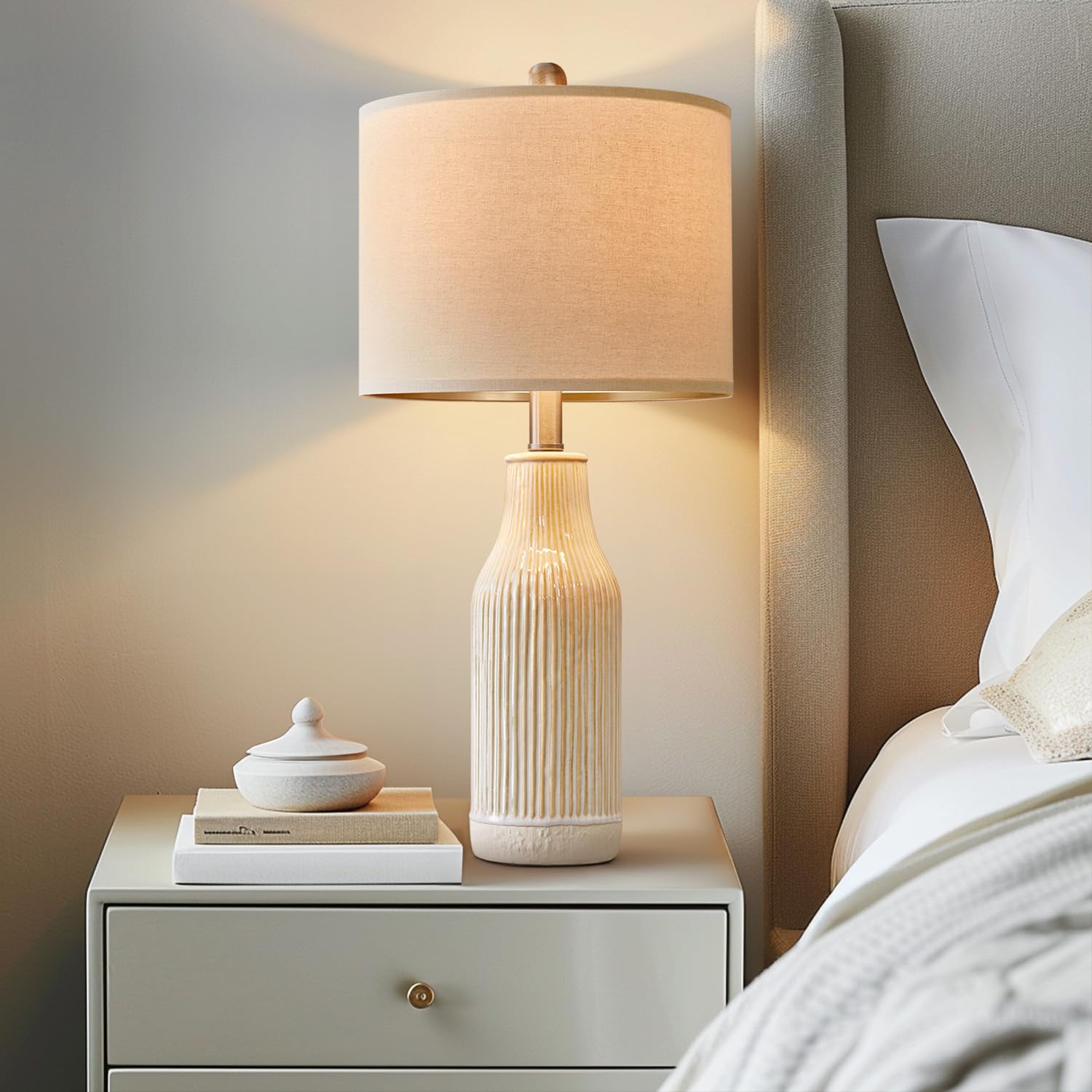 23.75" Modern Ceramic Single Table Lamp for Living Room Farmhouse Bedside Nightstand Lamp for Bedroom Home Office Dorm