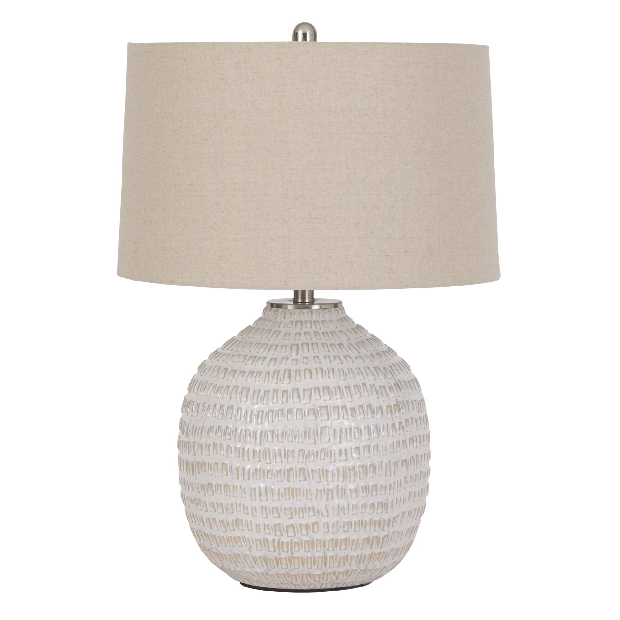 Contemporary 26" Round Textured Ceramic Table Lamp, Beige