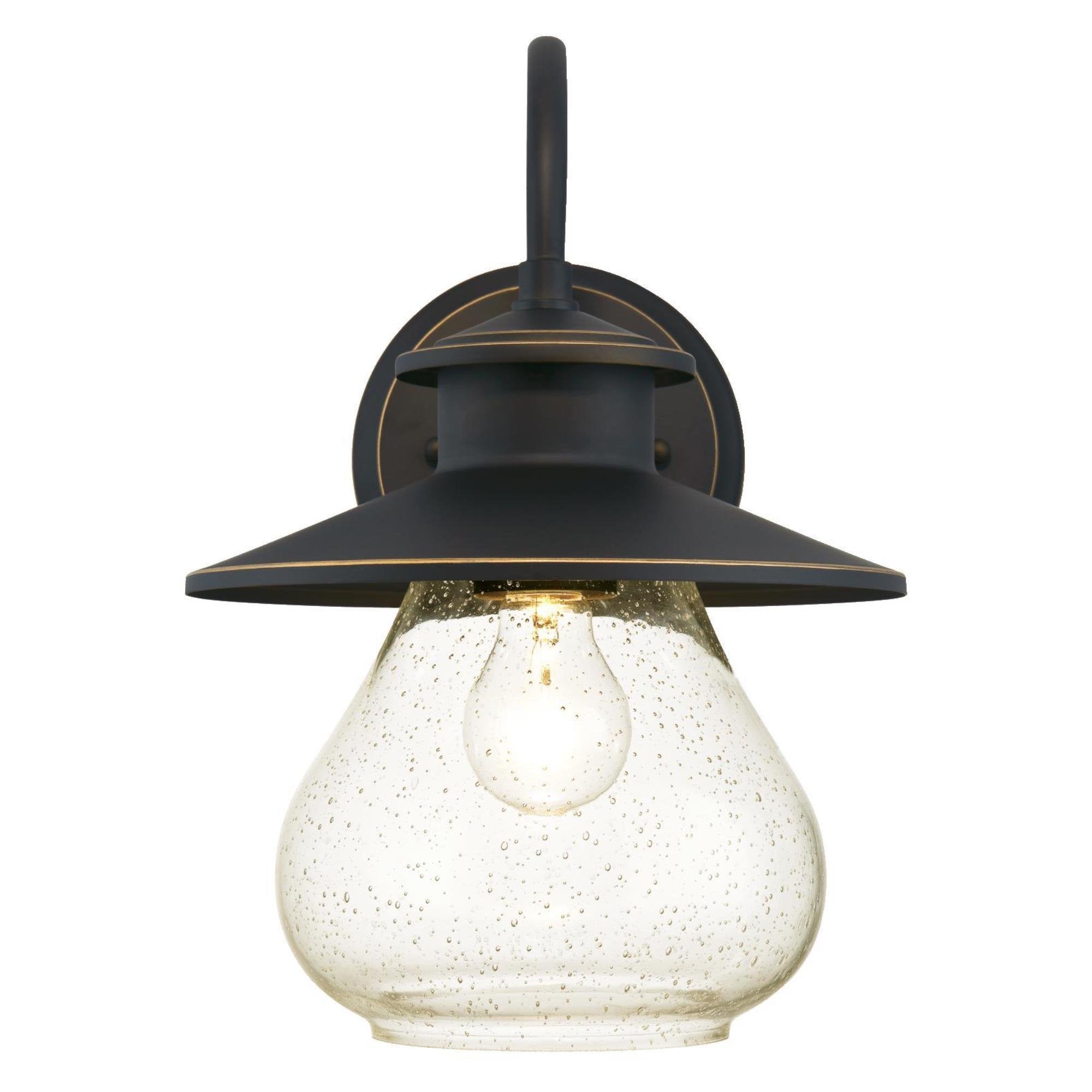 One-Light Outdoor Wall Fixture, Oil Rubbed Bronze Finish with Highlights and Clear Water Glass