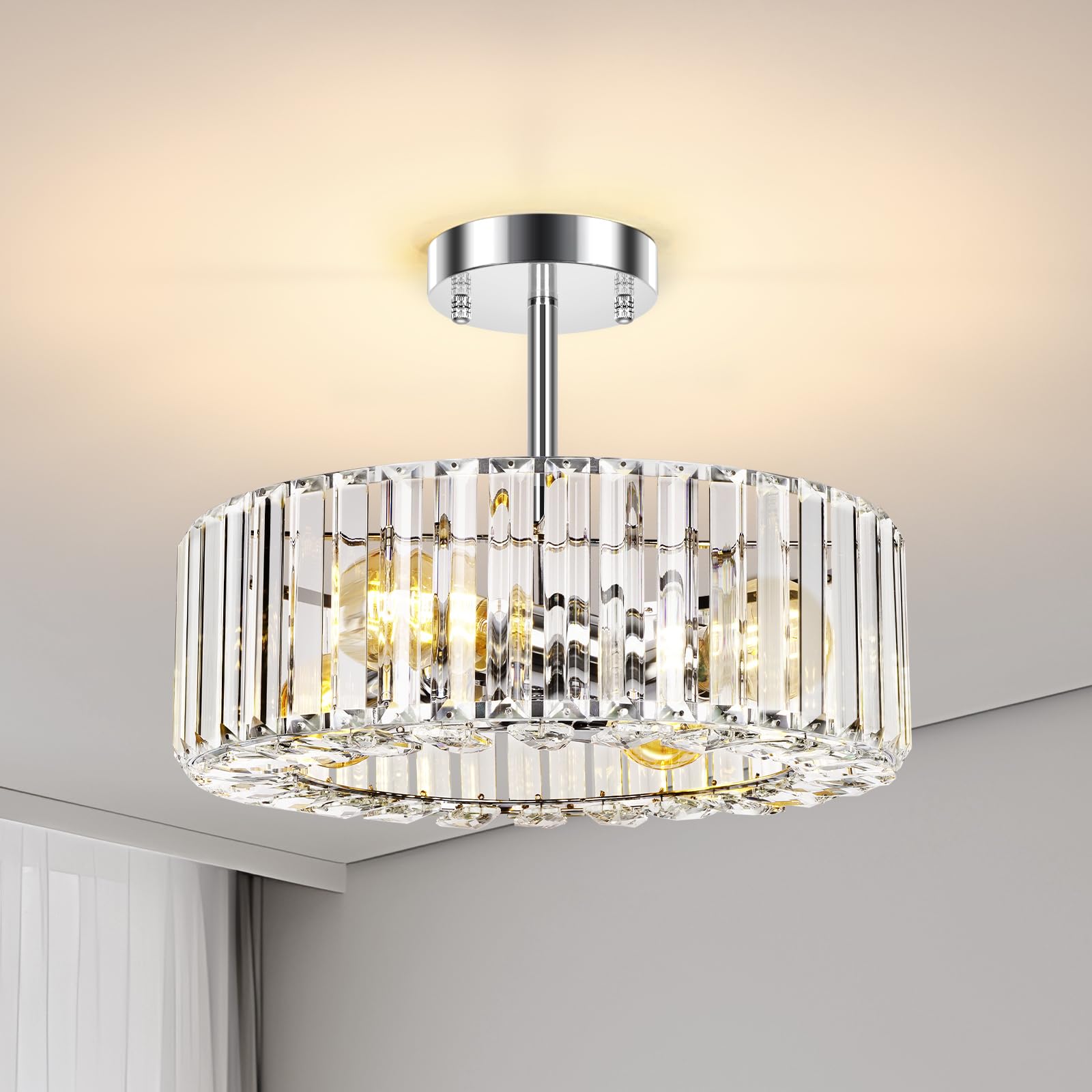 Semi Flush Mount Ceiling Light - Crystal Chandelier Modern Ceiling Light Fixture Hallway Light Fixtures Ceiling Gold Flush Mount Ceiling Light for Porch Kitchen Bedroom Living Room Entryway