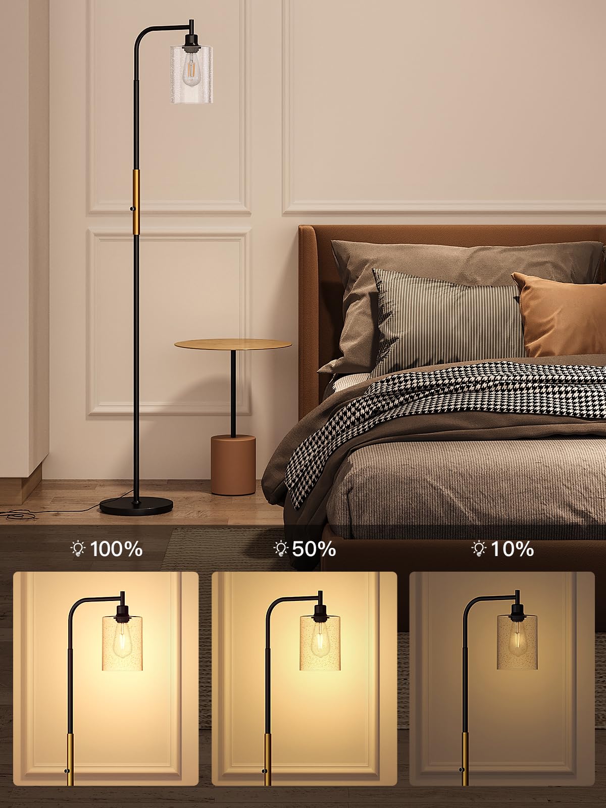 Floor Lamps for Living Room Bright Lighting with Glass lampshade, Modern Bright Floor Lamp with LED Bulbs Industrial Standing lamp for beroom, Tall Pole Lamps Office - Black