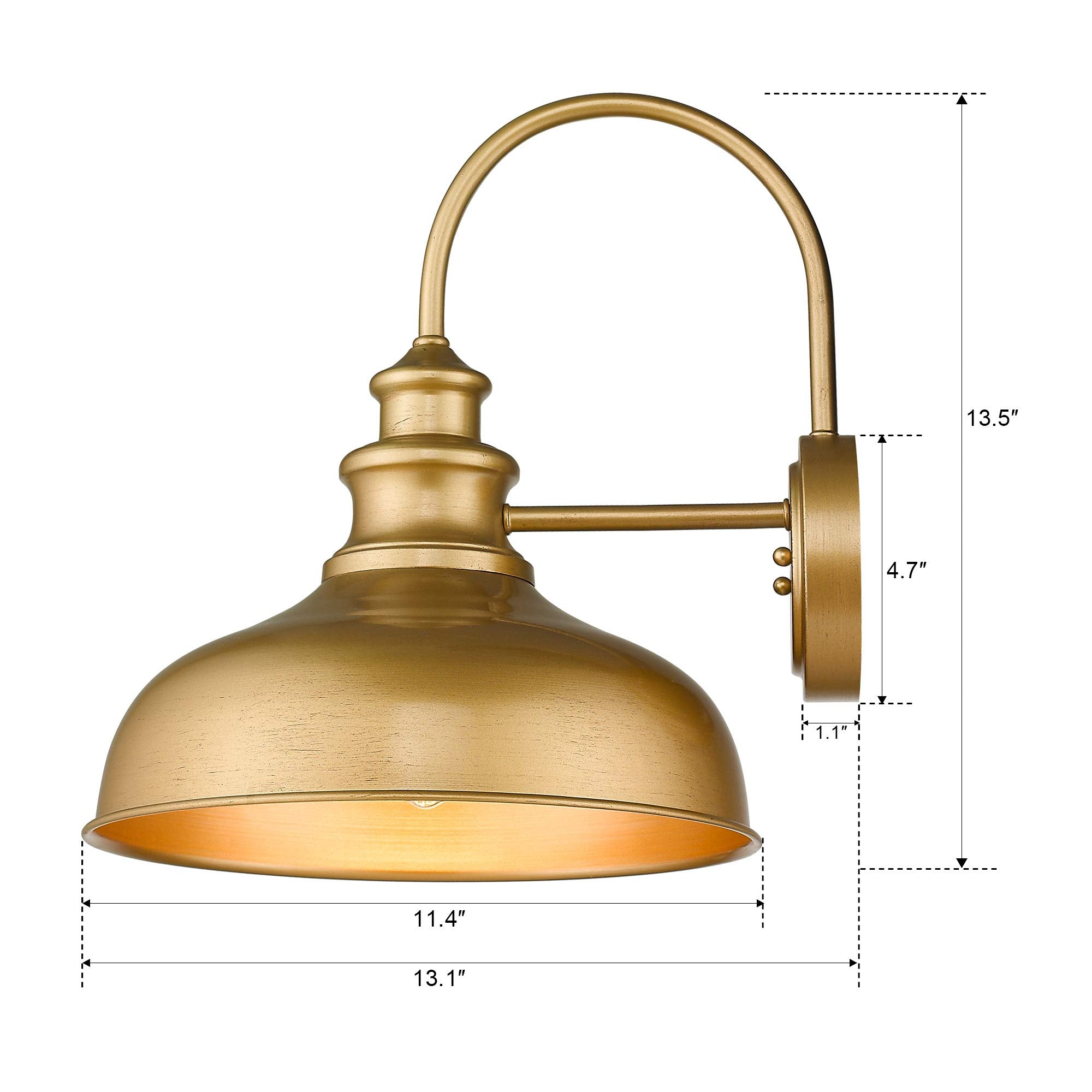 2 Pack Industrial Gooseneck Wall Light, 11 inches Barn Light Fixture, Gold Finish, 02A390-2 AG