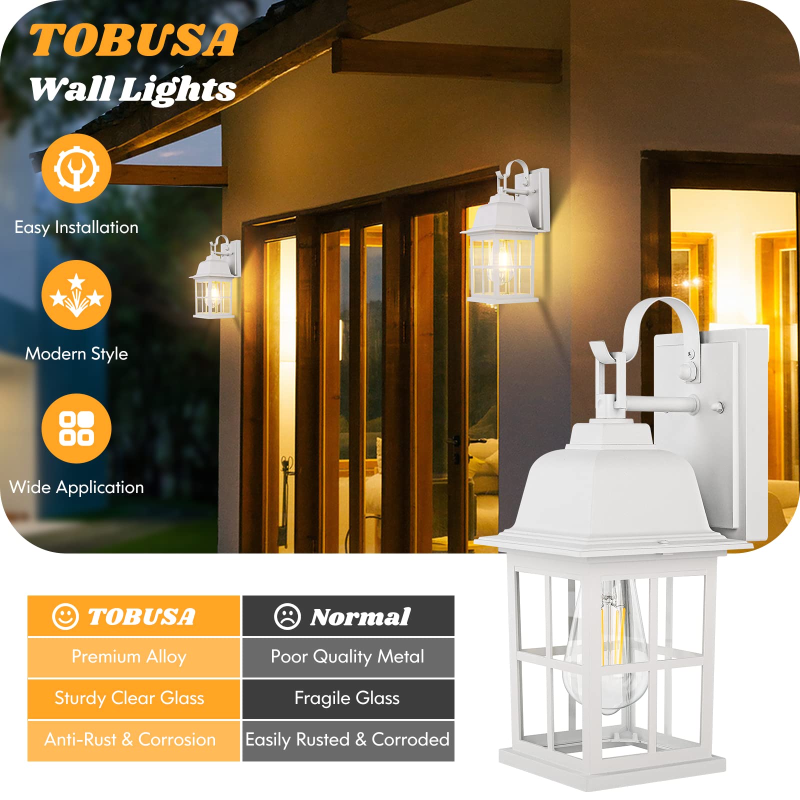 2-Pack Outdoor Light Fixtures Wall Mount, 100% Aluminium Waterproof Exterior Wall Lantern, Anti-Rust Outside Black Wall Sconce Porch Lights for House Garage, Doorway, Bulbs Not Included