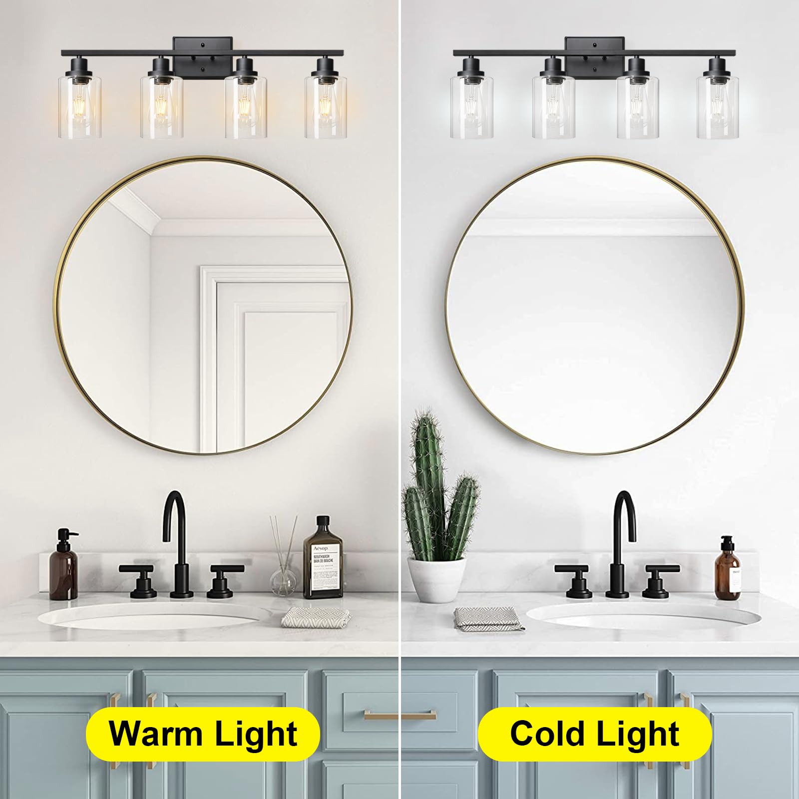 Ascher Bathroom Vanity Light Fixtures, 3 Light Wall Sconces Lighting with Clear Glass Shade, Brushed Nickel Wall Lights for Mirror, Kitchen, Living Room, Gallery, E26 Base (Bulbs Not Included)